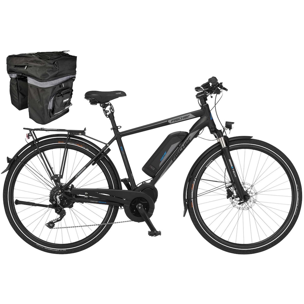 FISCHER Fahrrad E-Bike »VIATOR ETH 1861 557«, 10 Gang, Shimano, Deore, Mittelmotor 250 W, (mit Gepäckträgertasche)