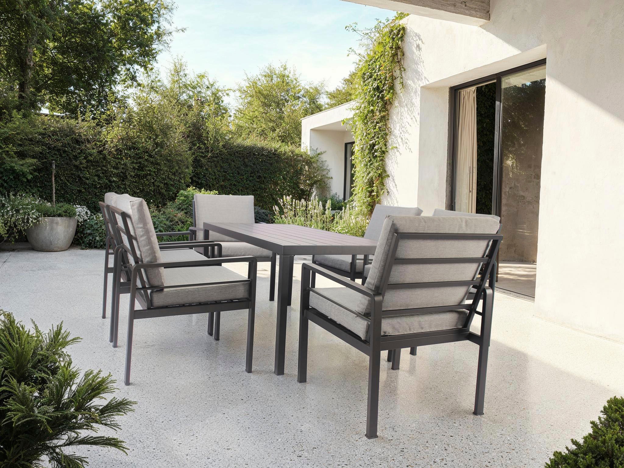 KONIFERA Garten-Essgruppe »»New Jersey«« Set, 6 Sessel, Tisch 80x160x71 cm, inkl. Auflagen, 19 Stk. tlg. Aluminium/Polyrattan
