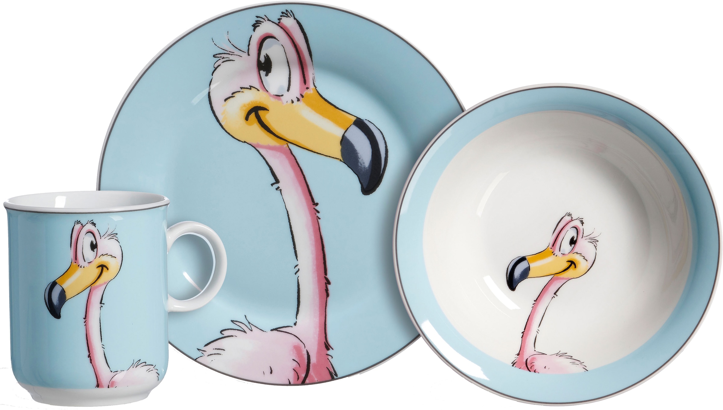 Kindergeschirr-Set »Happy Zoo, Flo«, (Set, 3 tlg.), mit Flamingo-Dekor, 3 Teile, für 1...