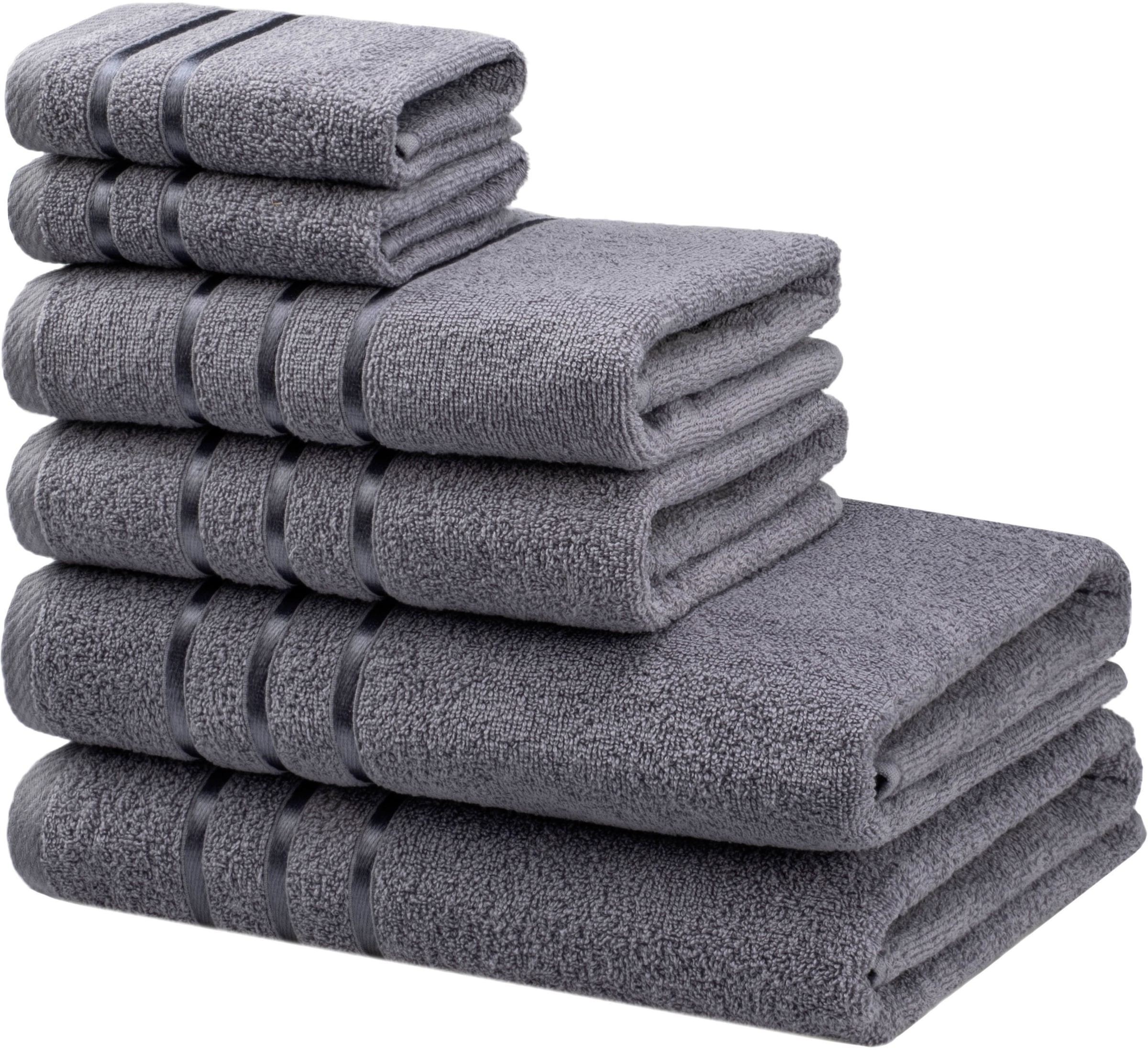 Bruno Banani Handtuch Set »Clement, Duschtücher, Handtücher, Seiftücher«, Set, 6 tlg., Frottier, mit dezent glänzender Streifenbordüre, einfarbig, aus 100% Baumwolle