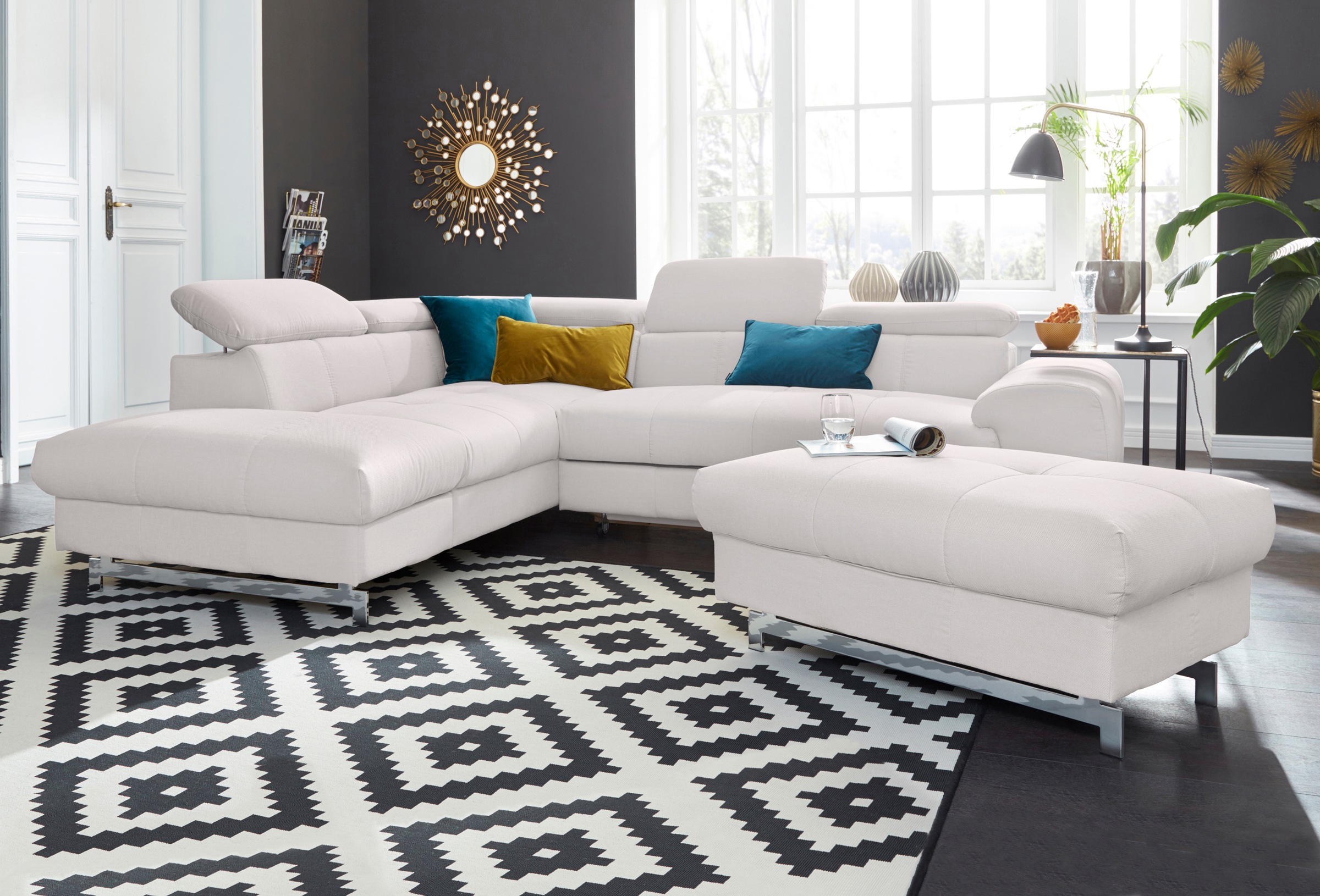 COTTA Polstergarnitur »Chef L-Form«, (Set, 2 tlg.), Set bestehend aus: Ecksofa mit Kopfteilverstellung & Hocker