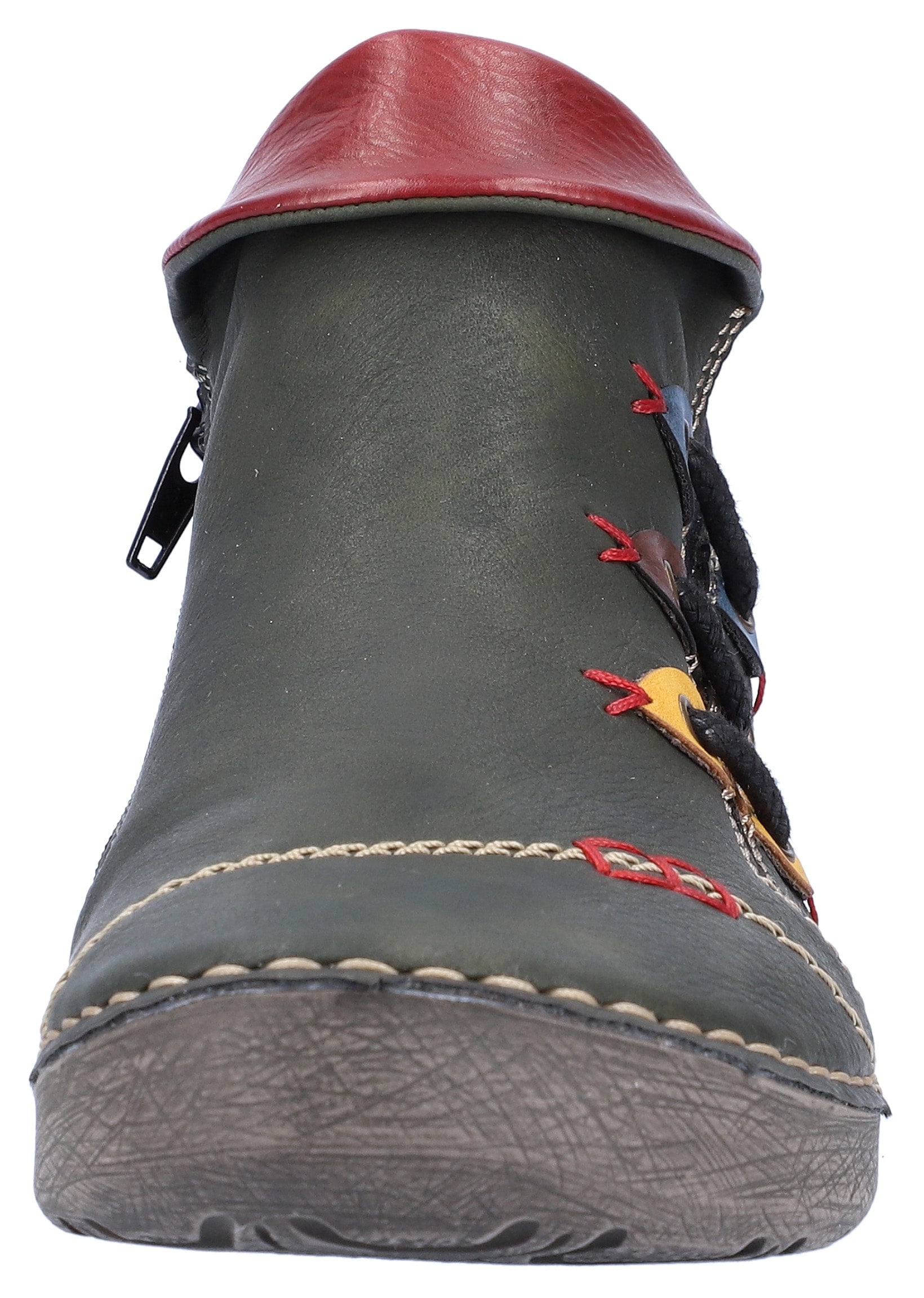 Rieker Stiefelette, Schlupfboots, Slipper mit bunten Applikationen seitlich