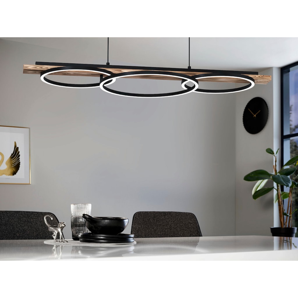 EGLO Hängeleuchte »BOYAL« in schwarz und rustikal aus Stahl, Holz, inkl. LED fest integriert - 2 x 12,5 Watt und 1 x 15,5 Watt, warmweiß