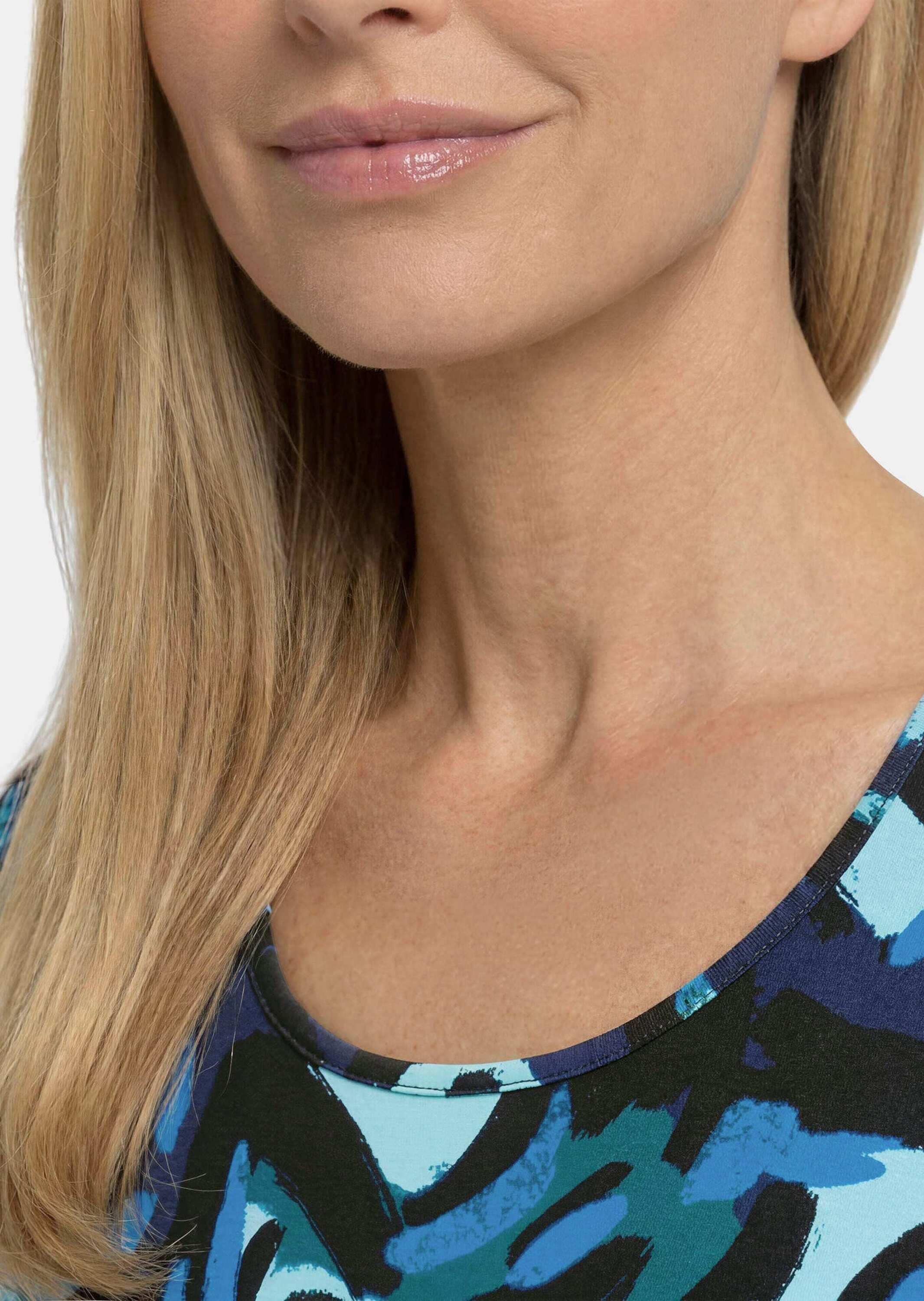 GOLDNER Kurzarmshirt »Kurzgröße Viskoseshirt mit künstlerischem Print« stretchbequemer Viskosejersey