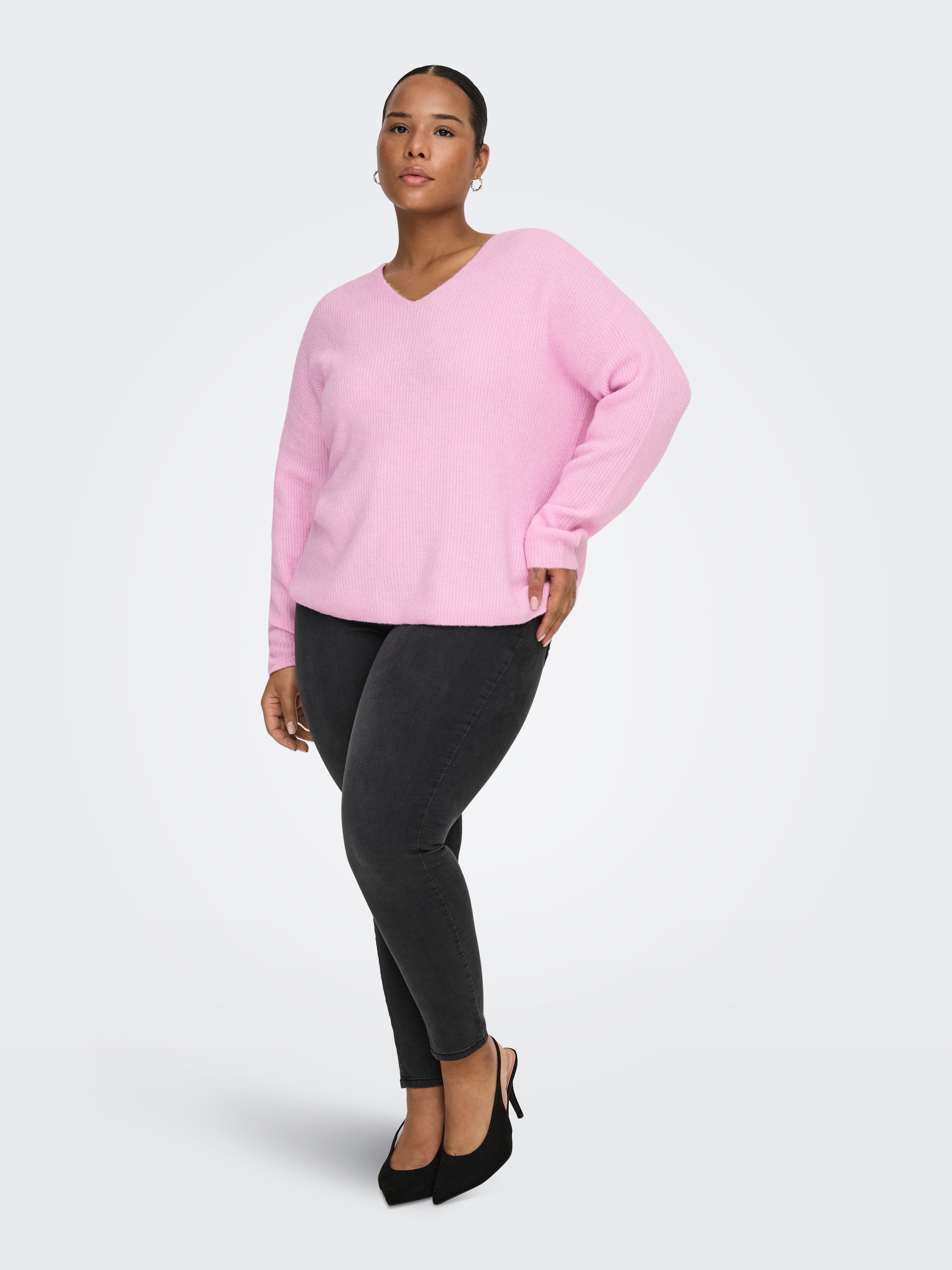 ONLY CARMAKOMA Strickpullover »CARCAMILLA V-NECK L/S PULLOVER KNT NOOS« Materialmix