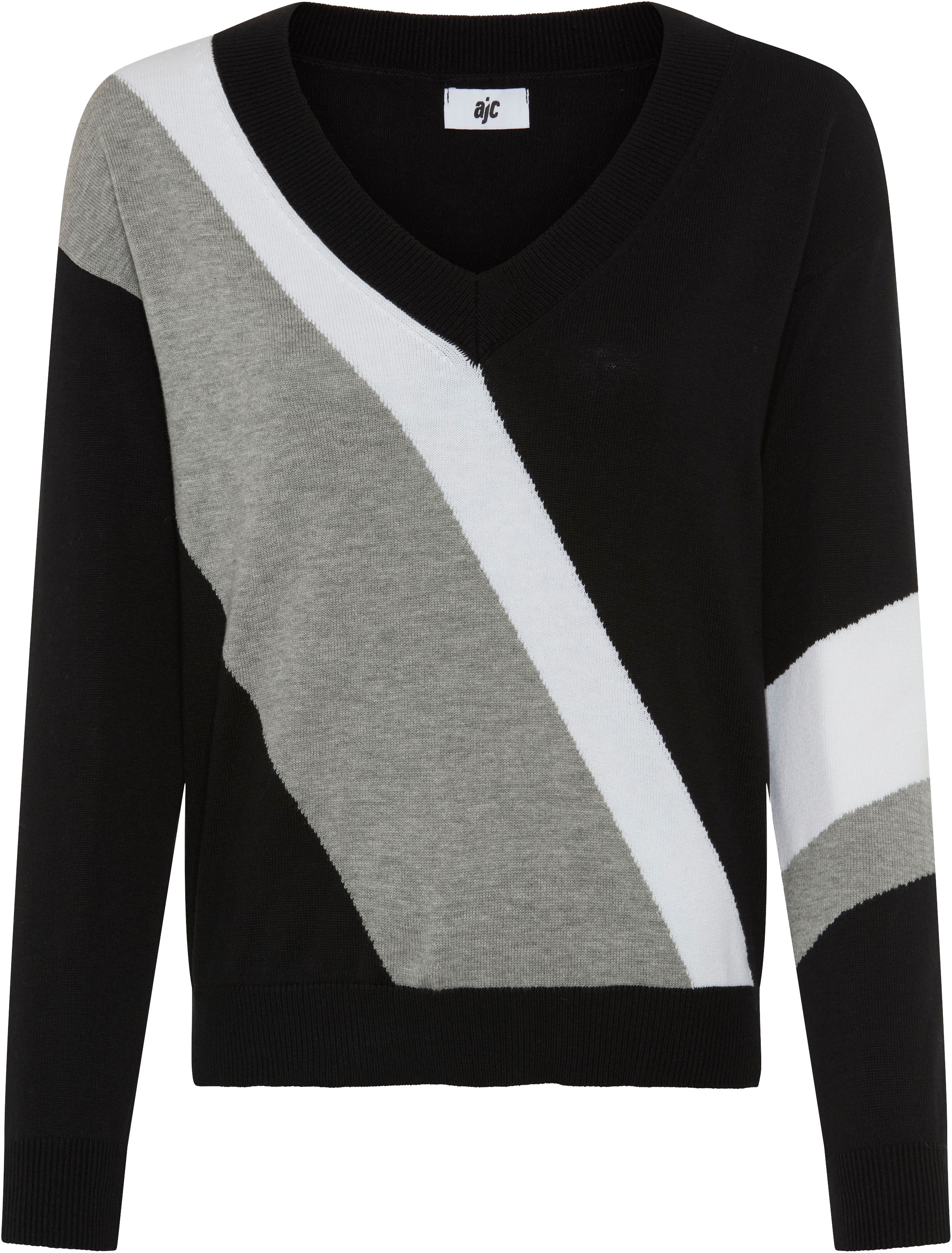 AJC Streifenpullover mit trendigem Diagonal-Colourblocking