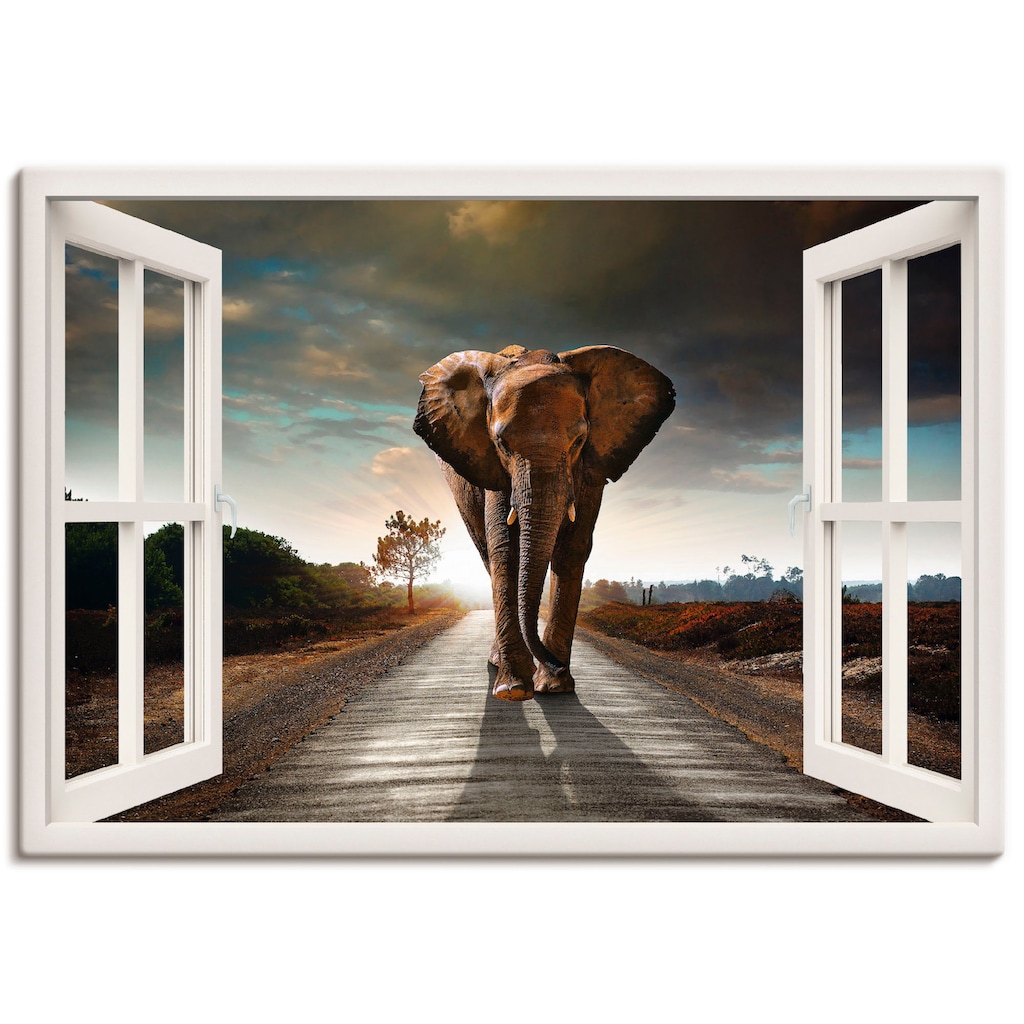 Artland Wandbild »Elefant auf Straße«, Fensterblick, (1 St.)