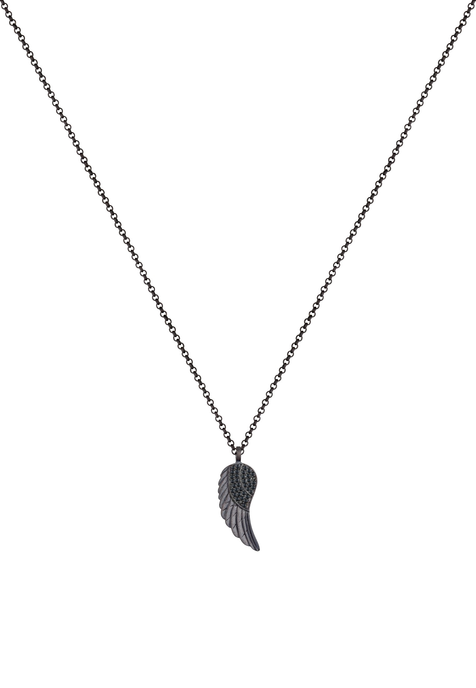 Kuzzoi Kette mit Anhänger »Halskette Flügel Zirkonia Schwarz 925 Sterling Silber«