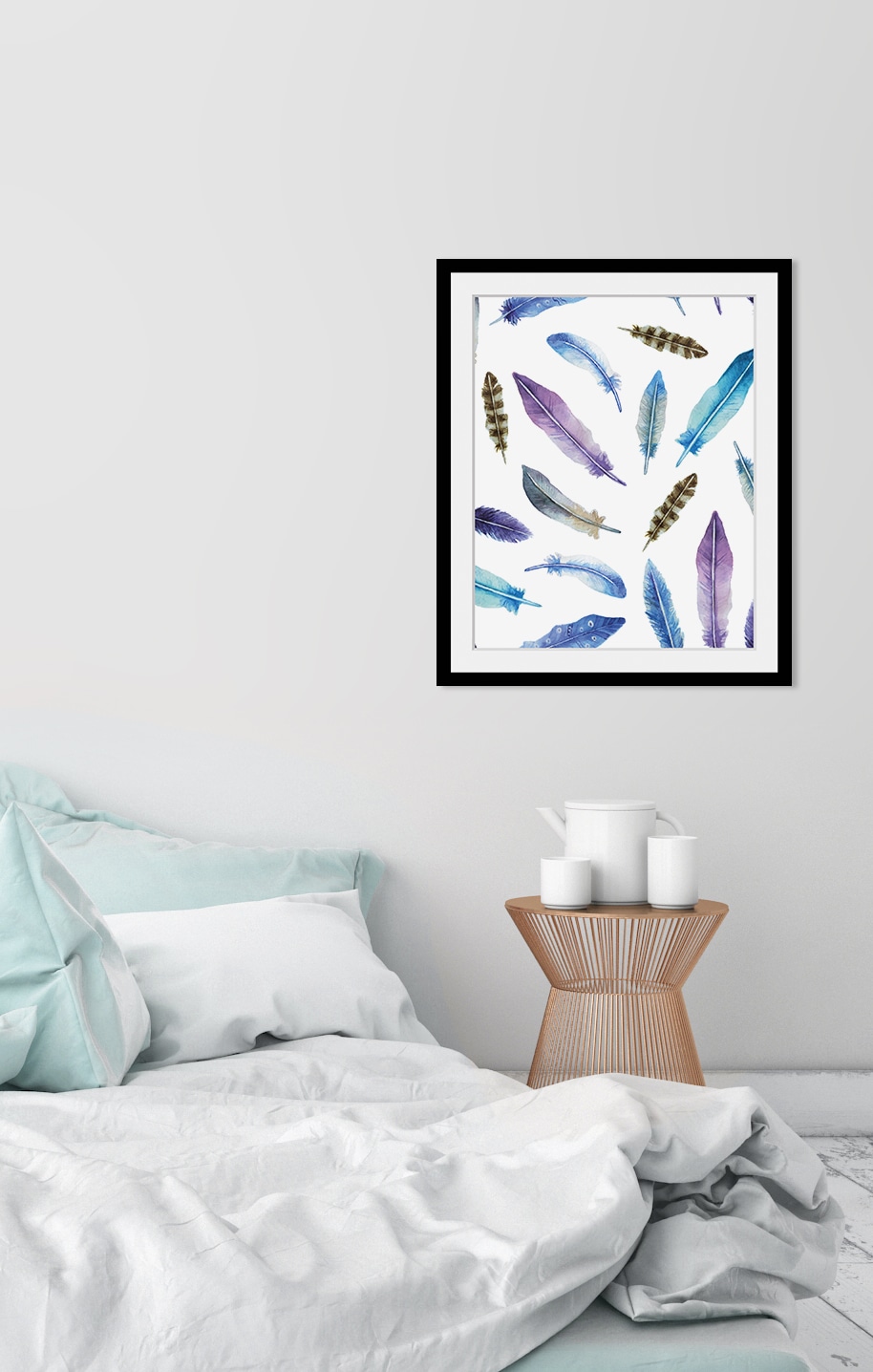 queence Bild »Tatti« Federn | Kunst HD Premium Poster-Druck inkl. Holzrahmen