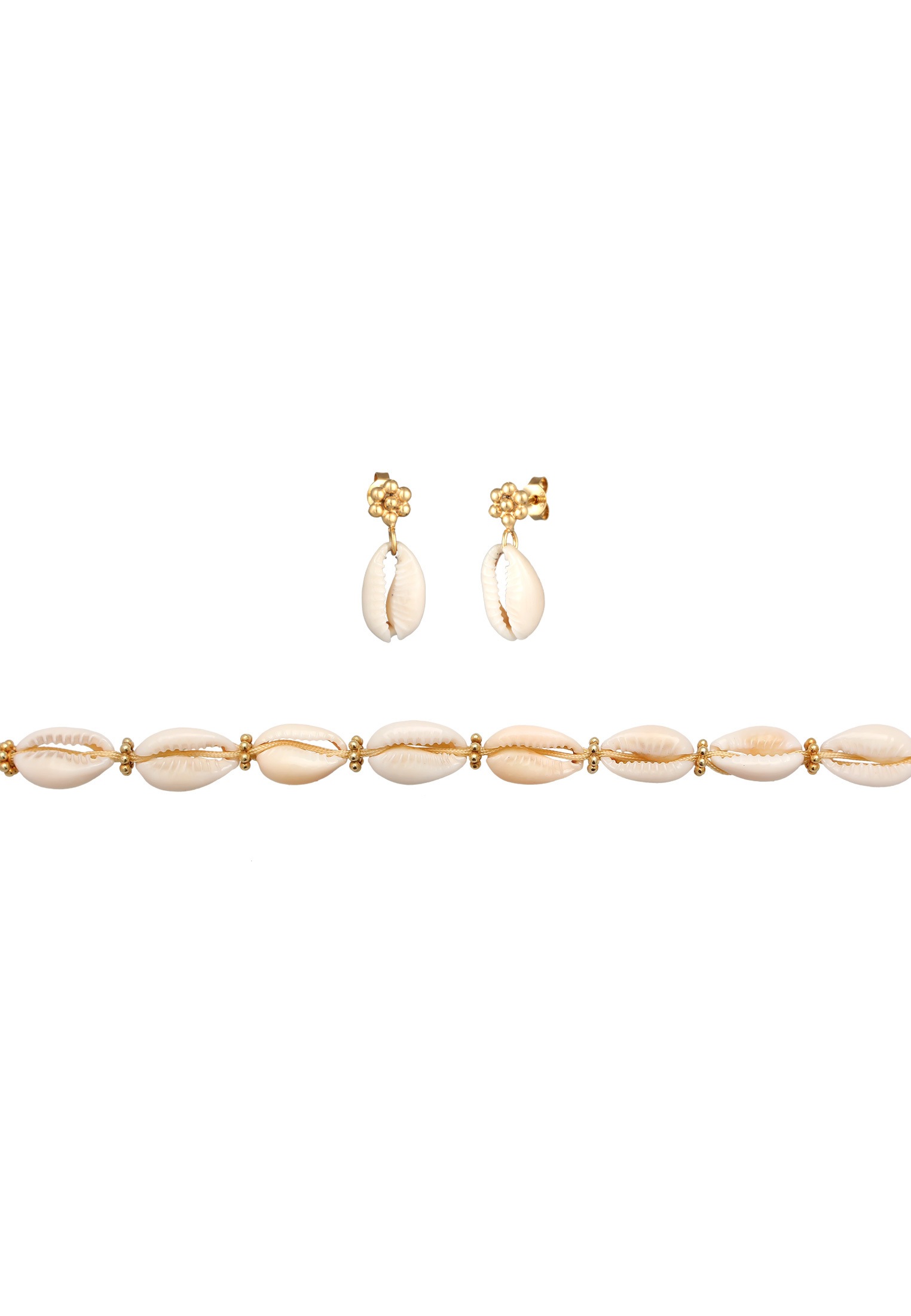 Elli Ohrring und Ketten Set »Schmuckset Kauri Muschel Blumen Bead 925er Silber«