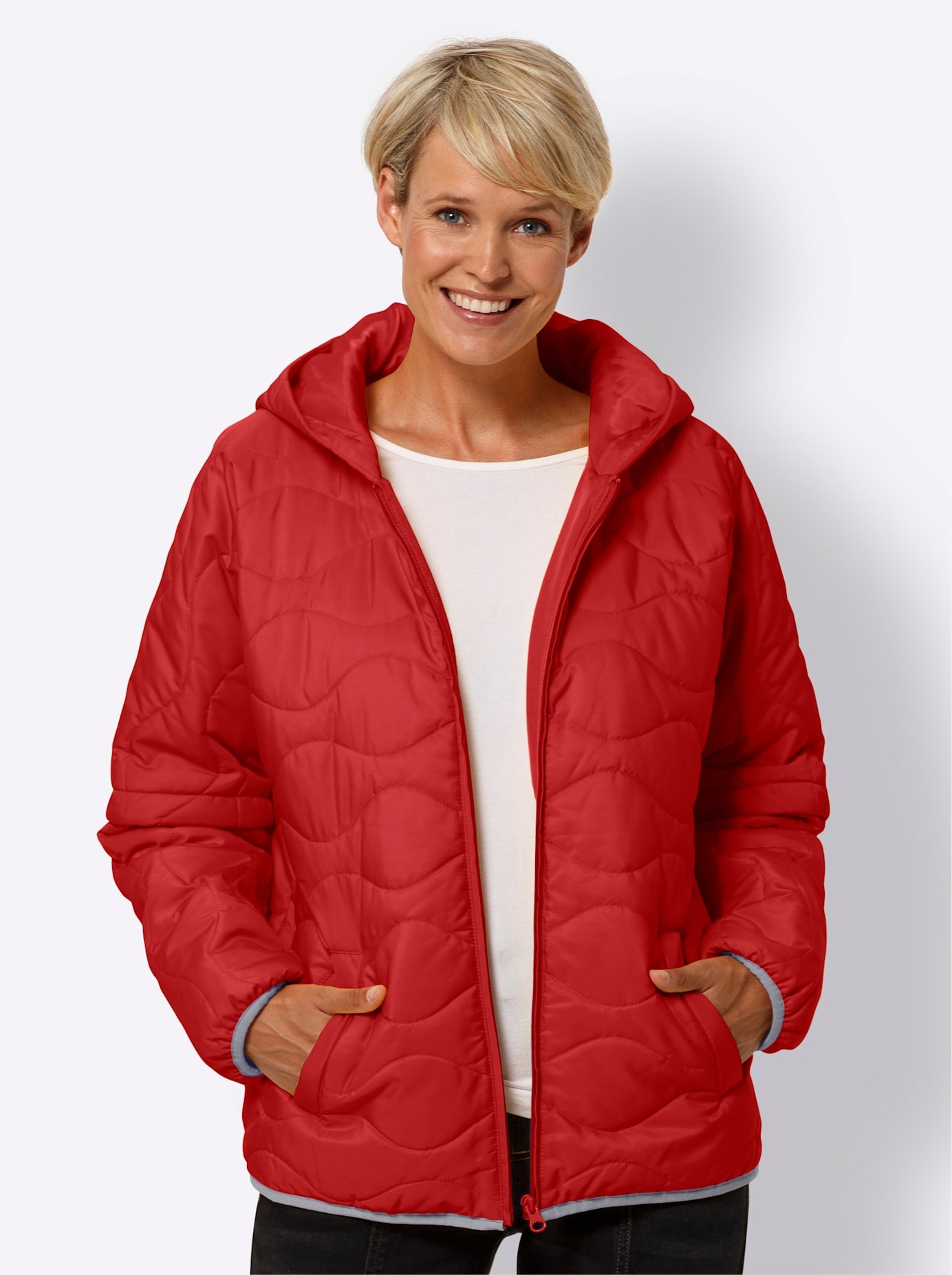 Classic Basics Damen Steppjacke mit Kapuze in rot, Größe 40