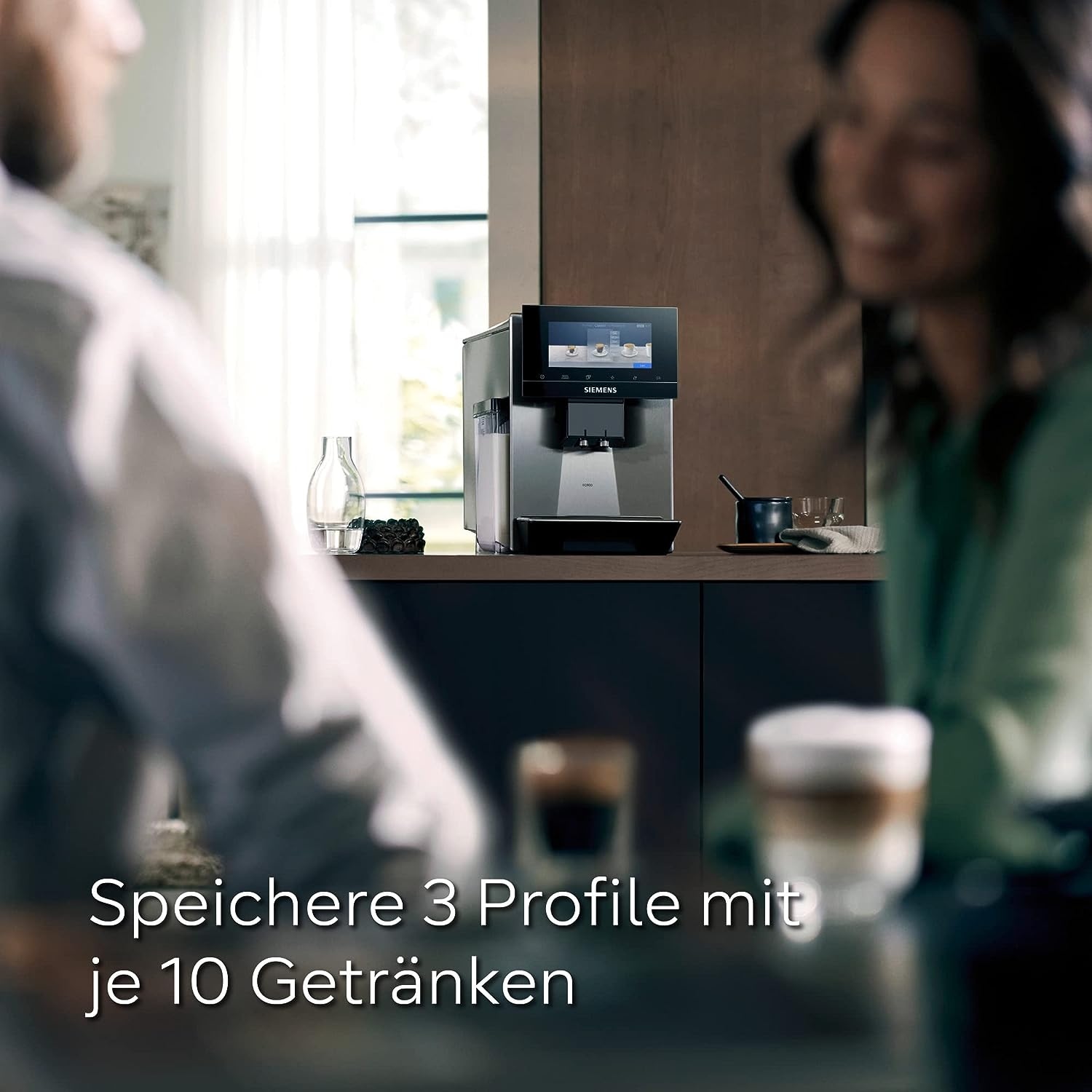 SIEMENS Kaffeevollautomat »EQ900 TQ907D03, intuitives 6,8" TFT-Display, 2 Bohnenbehälter« Barista-Modus, App, Geräuschreduzierung, 10 Profile, edelstahl