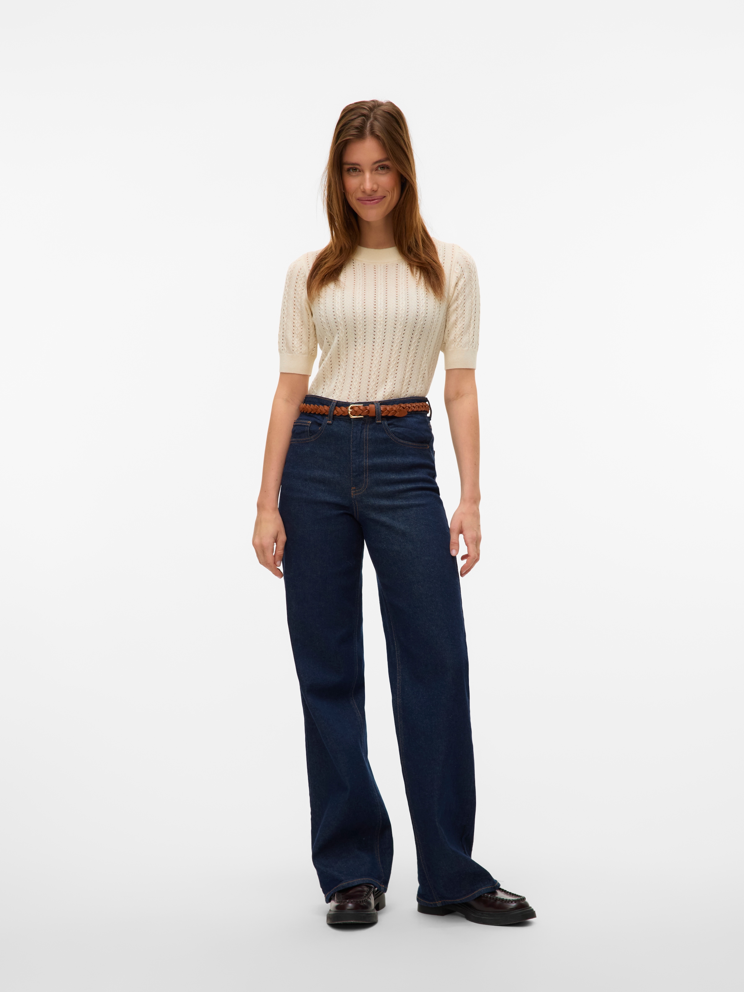 Vero Moda Kurzarmpullover »VMMORENA 2/4 O-NECK PULLOVER GA BOO REP« mit Struktur-Strickmuster, figurbetont