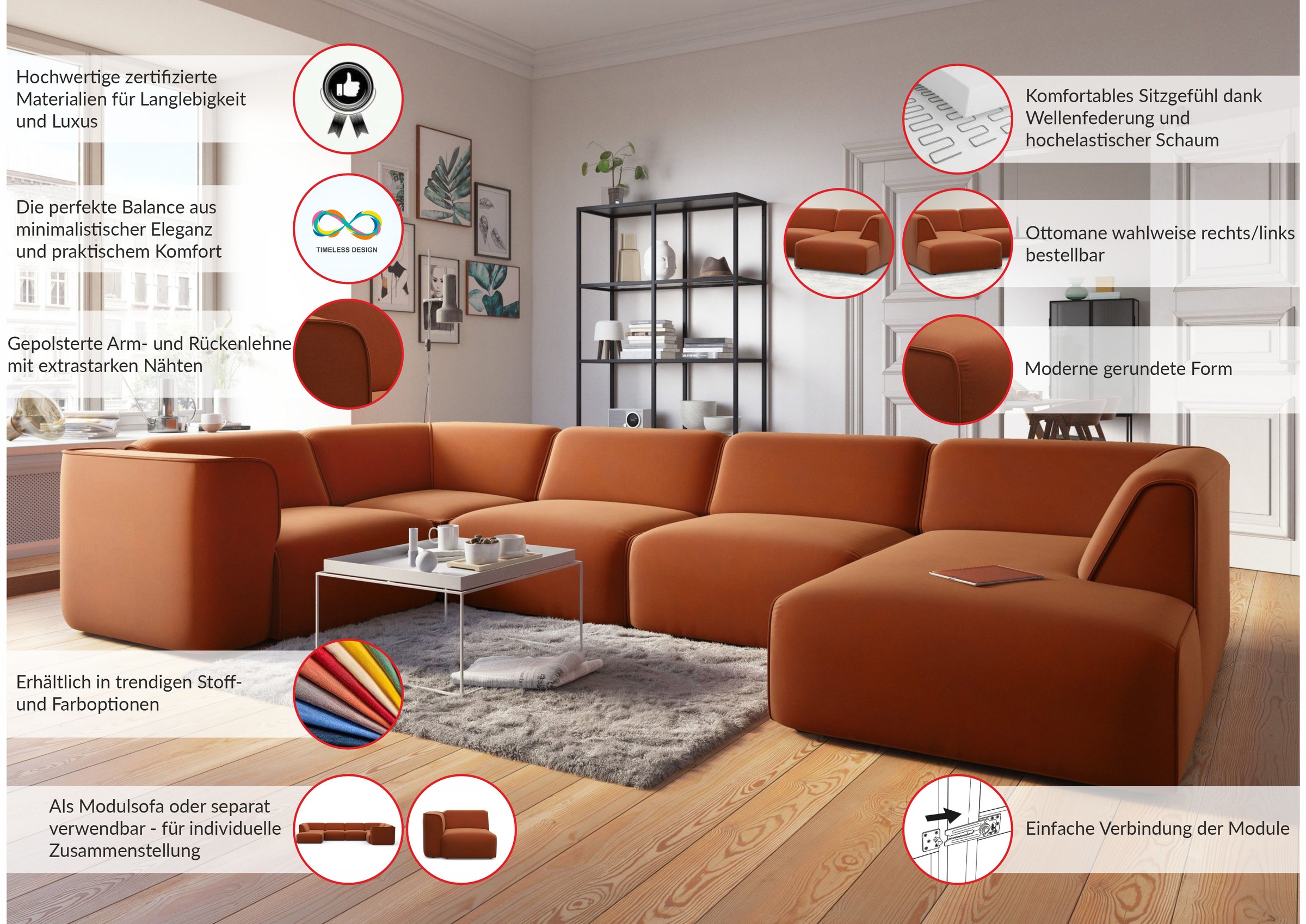 OTTO home Wohnlandschaft »Merid U-Form, B: 367 cm« jederzeit durch Module erweiterbar