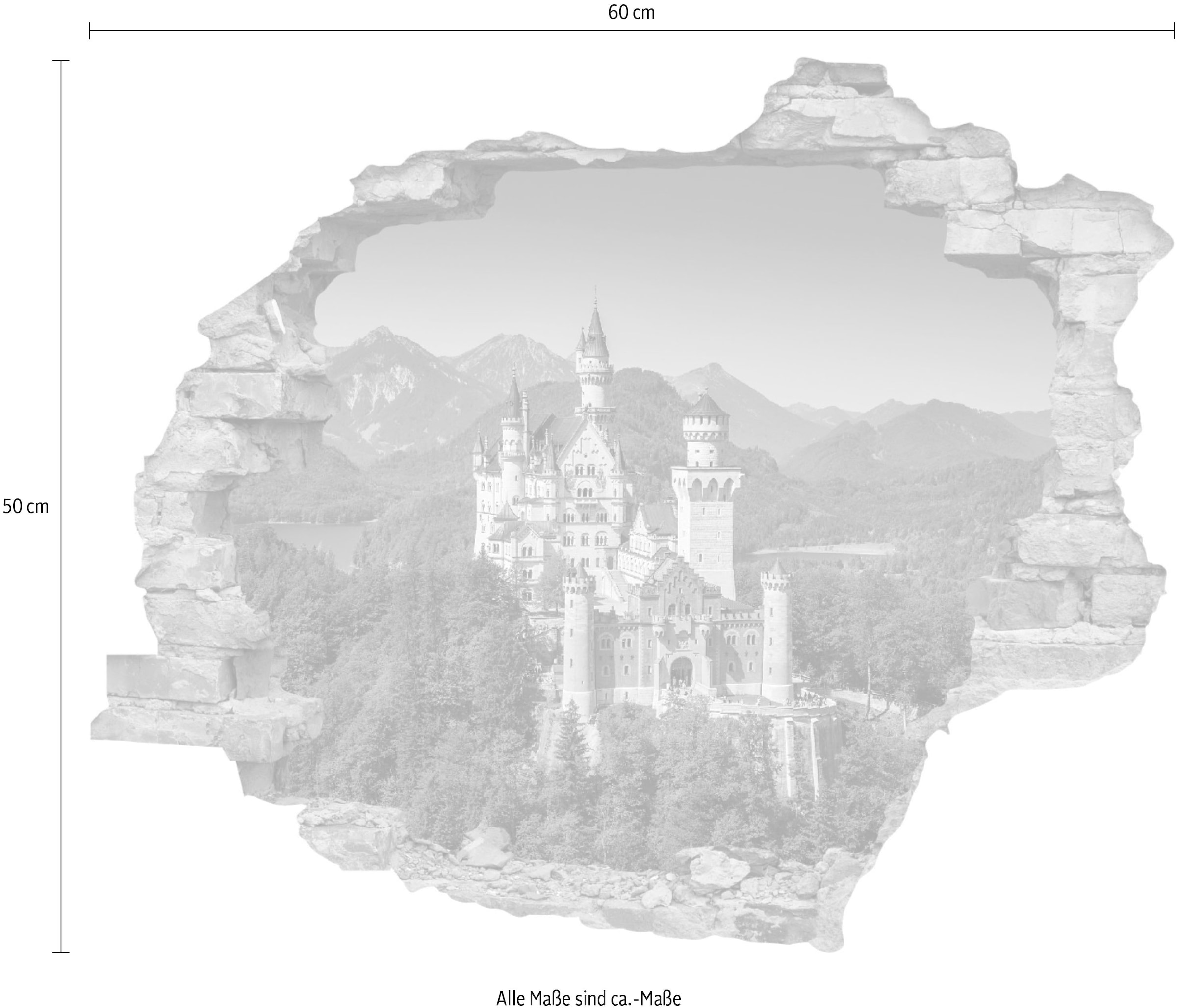 queence Wandtattoo »Schloss«, (1 St.), Wandsticker, Wandbild, selbstklebend, 3D, Wanddurchbruch