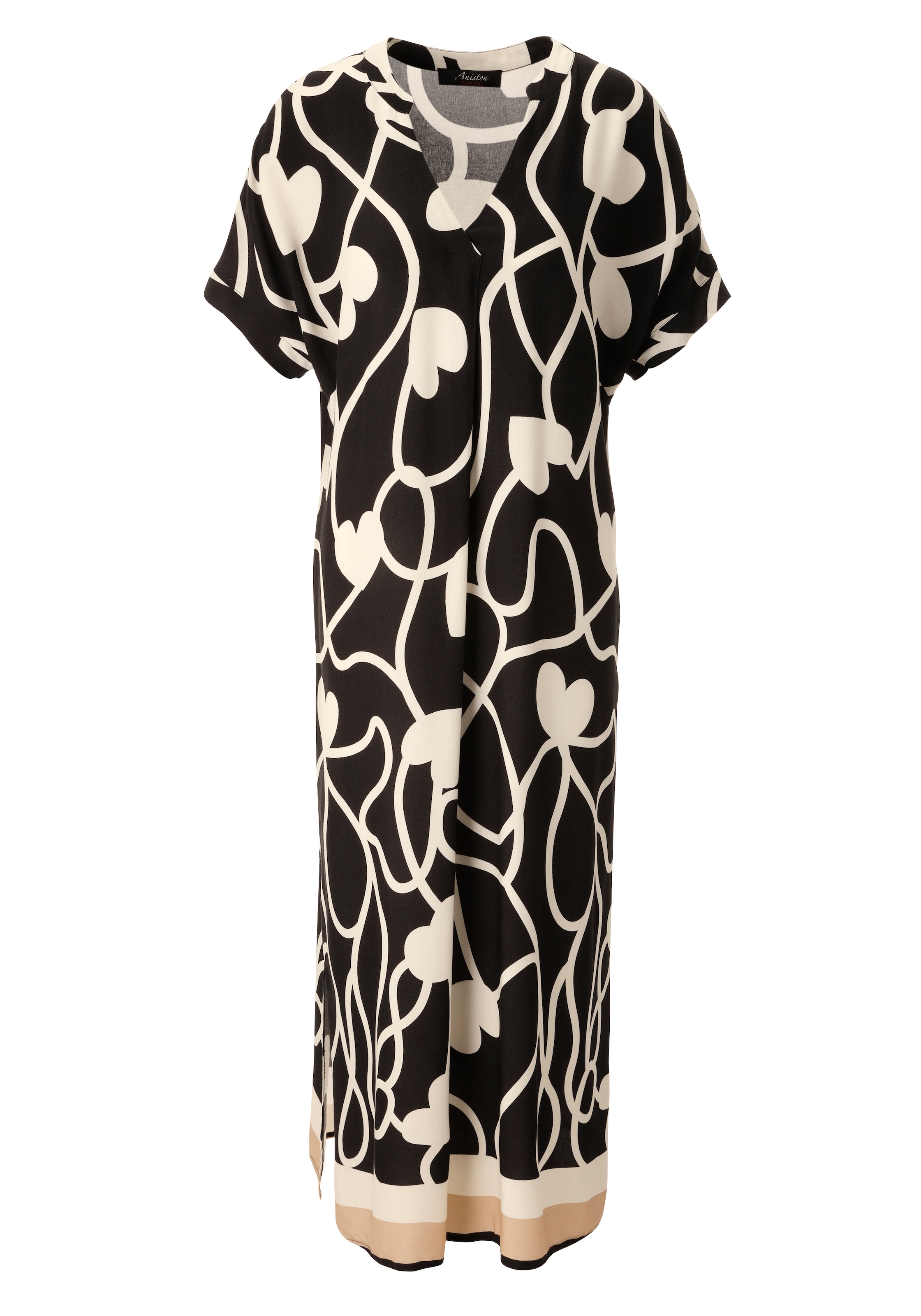 Aniston CASUAL Sommerkleid mit Herzen im grafischen Druck und Bordüre am Saum - NEUE KOLLEKTION