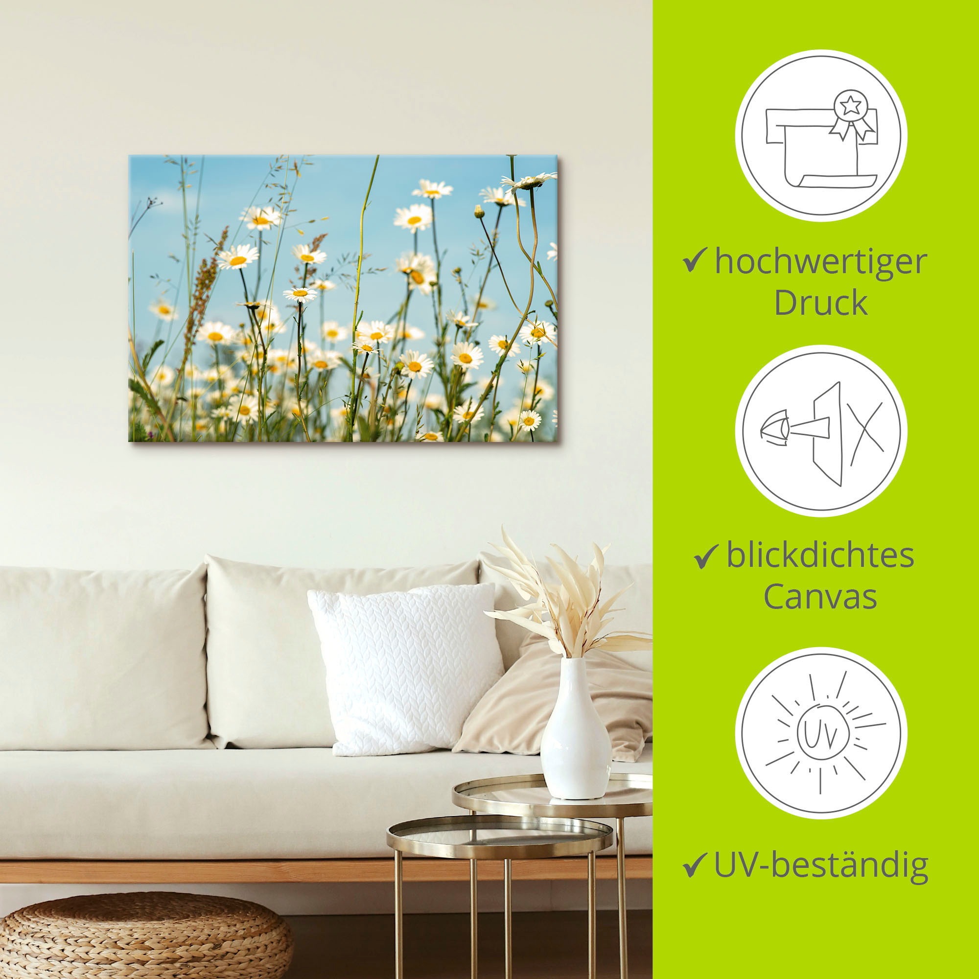 Artland Wandbild »Margeriten vor Sommer Himmel«, Blumenbilder, (1 St.), als Leinwandbild, Wandaufkleber in verschied. Größen
