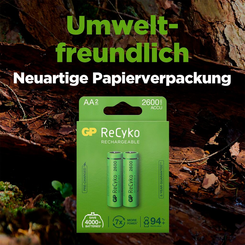 GP Batteries Akku »2er Pack AA Akku GP NiMH 2600 mAh ReCyko 1,2V«, AA, 2600 mAh