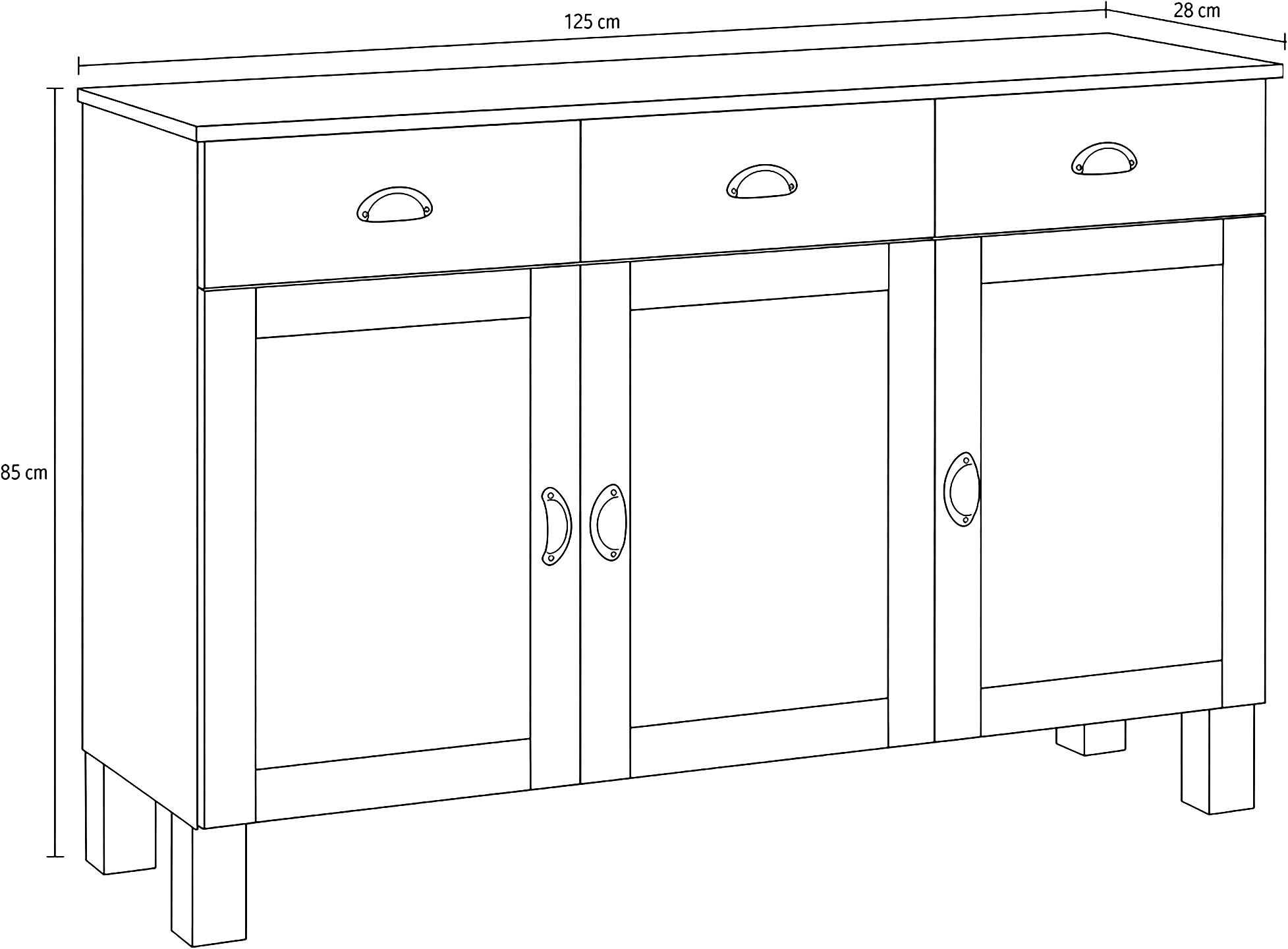 Home affaire Unterschrank »Oslo« 125 cm breit, 38 cm tief, als Sideboard, 3 Türen, 2 Schubladen