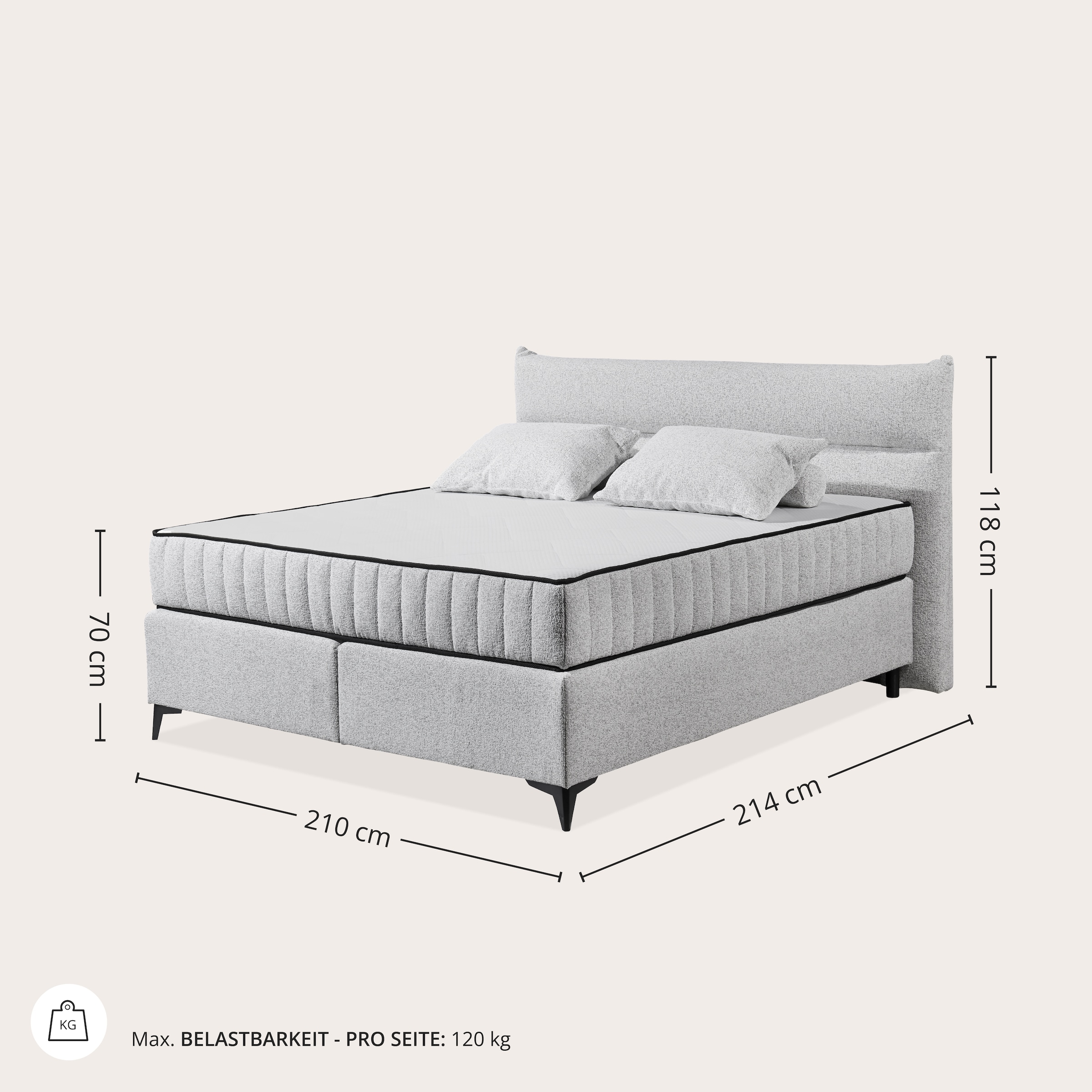 ED EXCITING DESIGN Boxspringbett »Vlieland« Premium 9-Zonen-Tonnentaschenfederkern Duo-Matratze mit Kokosmatte