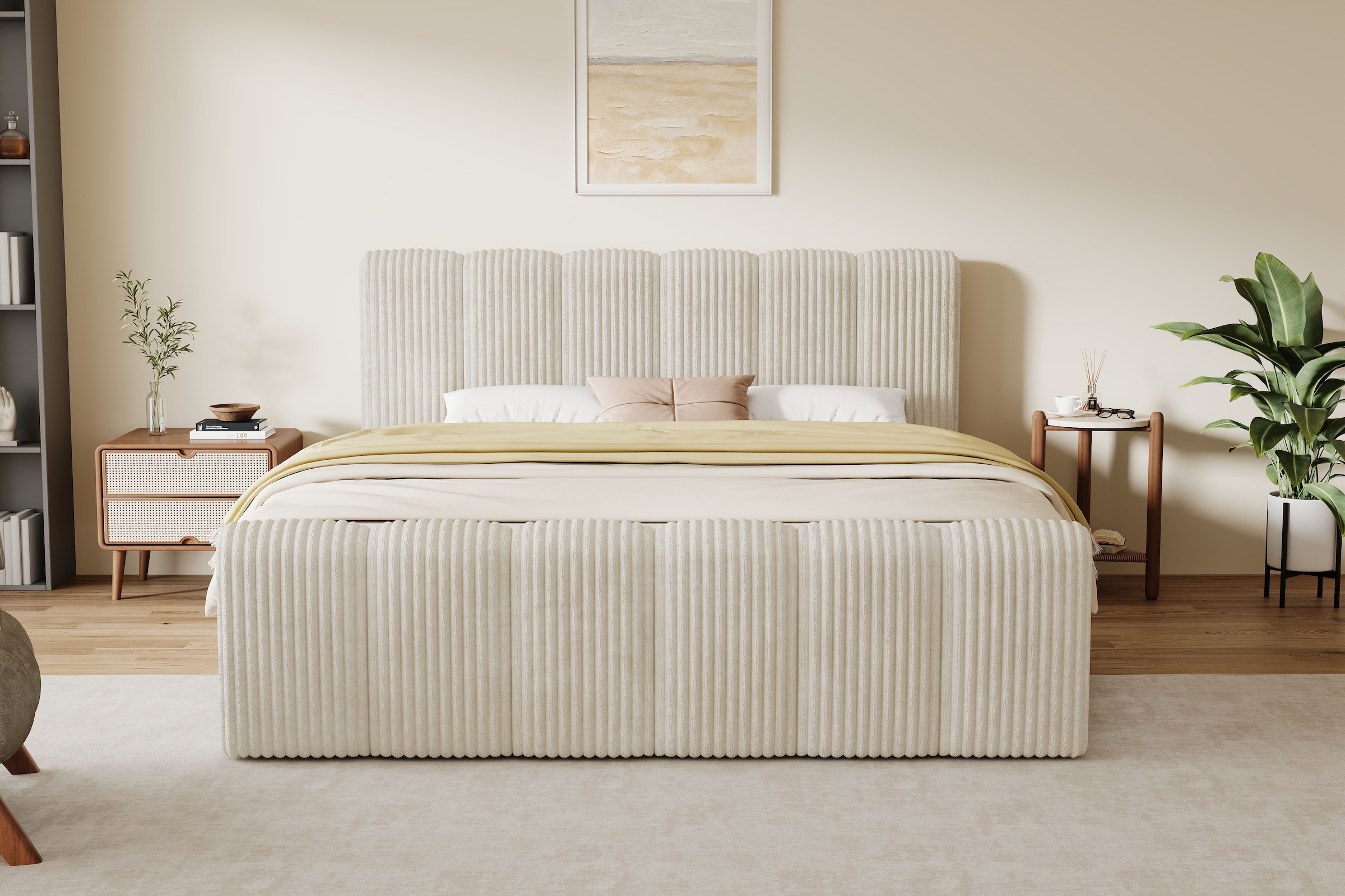 OTTO home Boxbett »SIVVA, Polsterbett mit Bettkasten, inkl. Taschenfederkernmatratze H3« mit Kaltschaumtopper, flauschiger Breit-Cord-Bezug, 180x200 cm