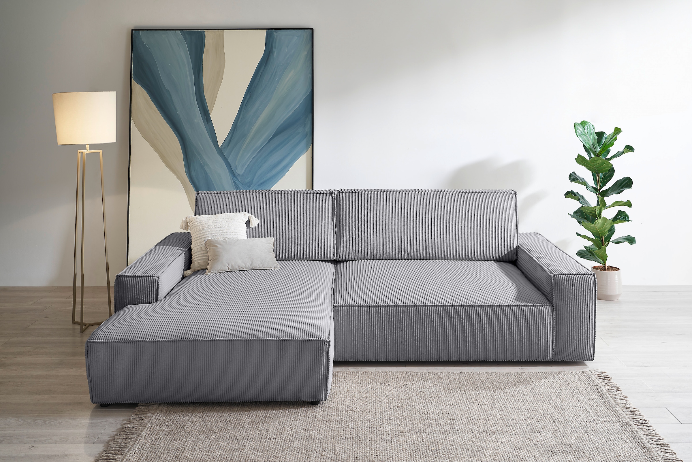 Home affaire Ecksofa »NEU: SHERWOODL XXL 284, Big-Sofa L-Form, tiefe Sitzfläche 95 cm, Cord,«, Leinenoptik, Recamiere rechts/links, auch als Schlafsofa stellbar