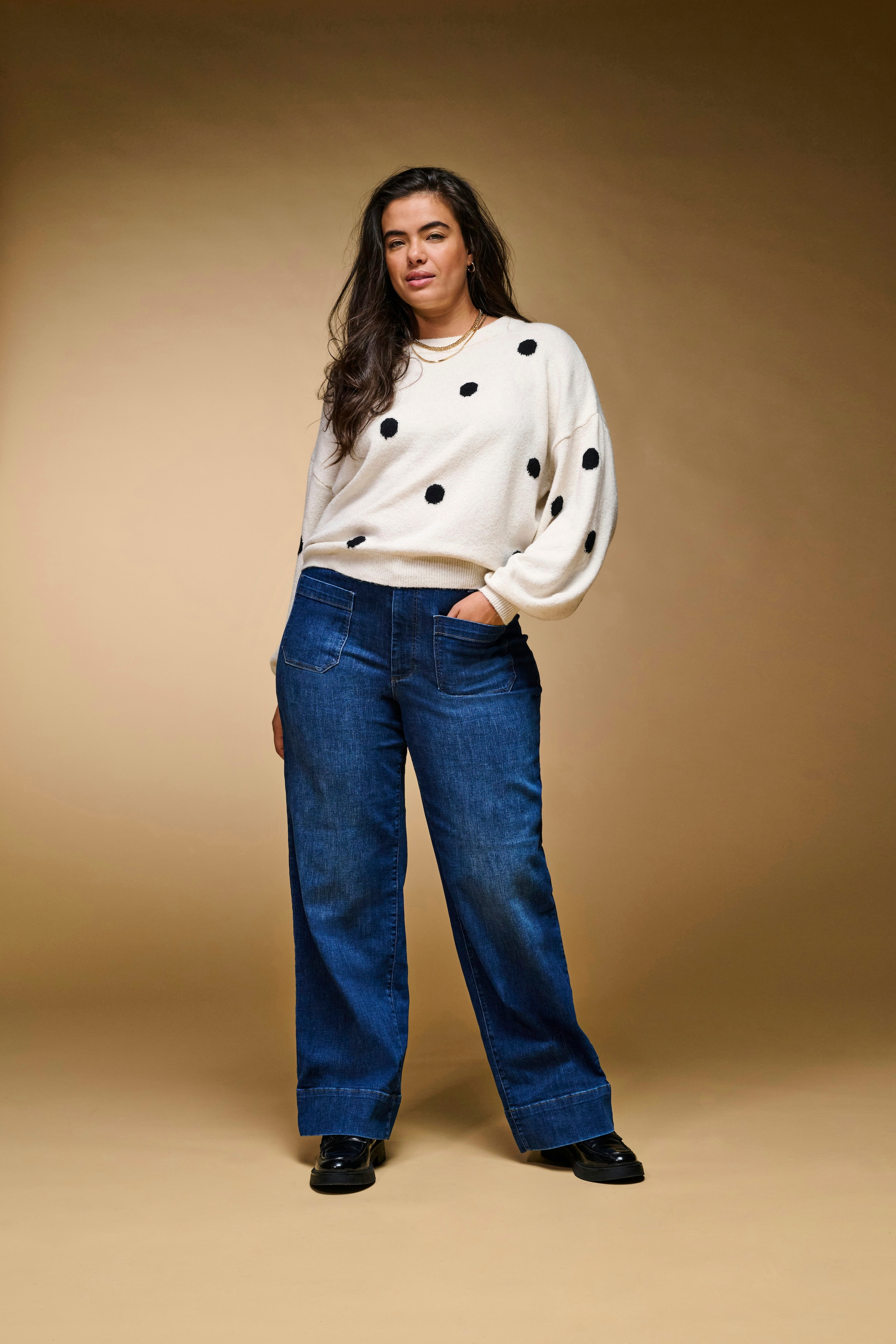 ONLY CARMAKOMA »CARRICA LS DETAIL O-NECK KNT« Materialmix, normal geschnitten