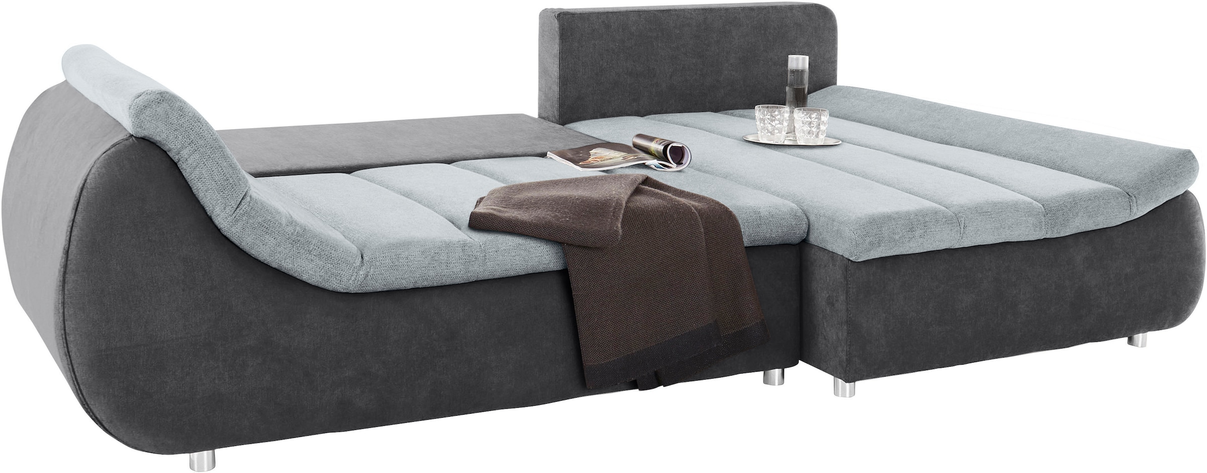 INOSIGN Ecksofa »Imola, elegant und modern, aktuelle Steppung im Sitz, bequem, L-Form«, frei im Raum stellbar, wahlweise mit Bettfunktion und Bettkasten