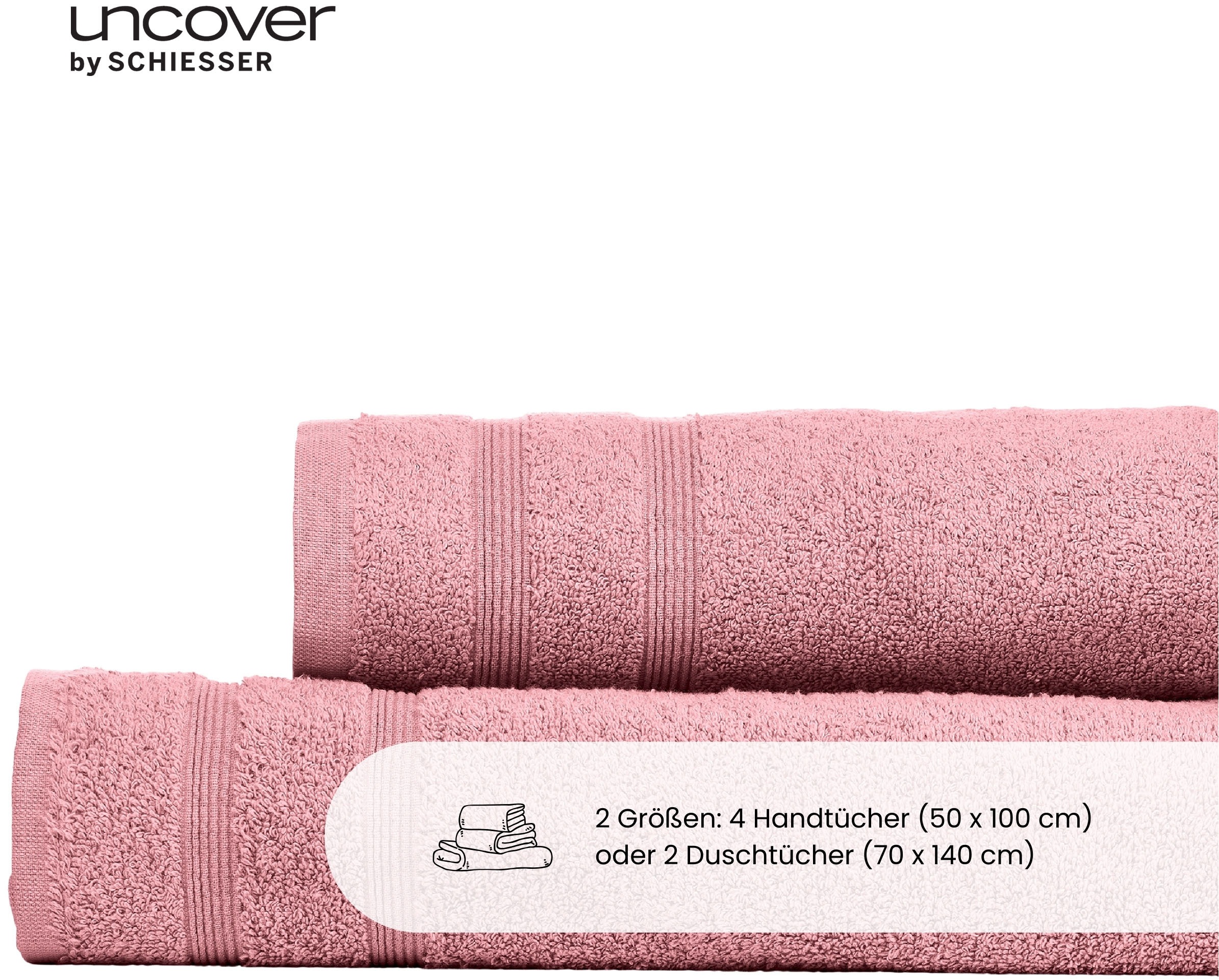 uncover by SCHIESSER Duschtücher »Brooklyn mit dezenter Bordüre in Hoch-Tief-Optik«, (Set, 2 St.), Made in Green