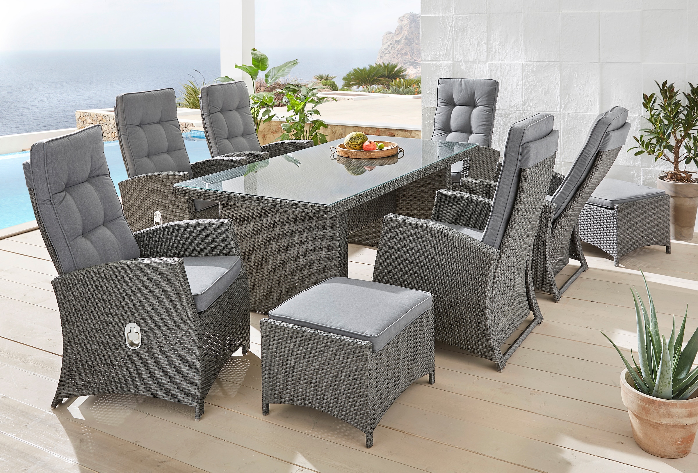 Tisch, tlg.), 6 Garten-Essgruppe Sessel, OTTO Hocker, bei 2 KONIFERA (17 Polyrattan »Monaco«, bestellen