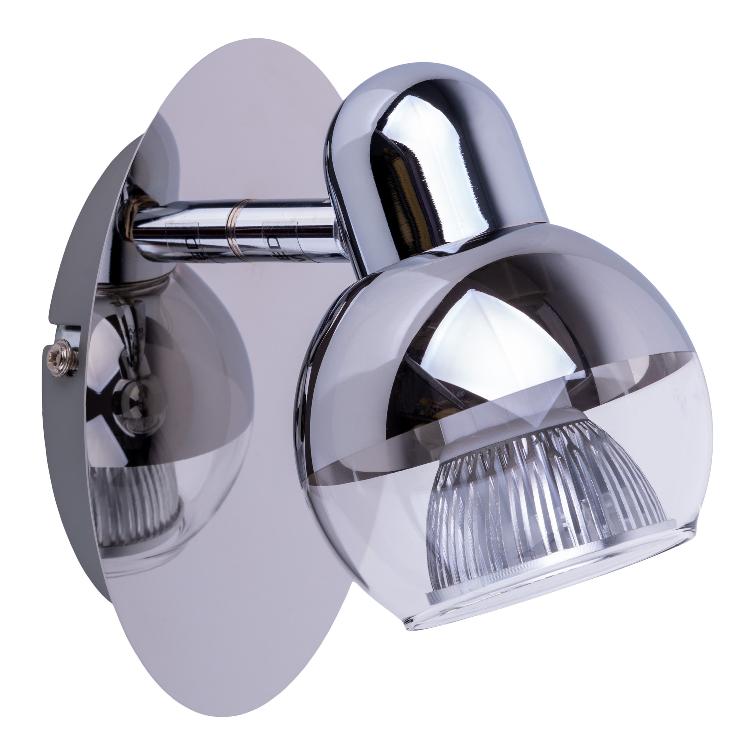 näve Wandstrahler »Boccia« GU10 1 Stk. Warmweiß 1flg. incl. LED GU10 6W, chrom, Glasschirm, verstellbarer Spot, D:14cm