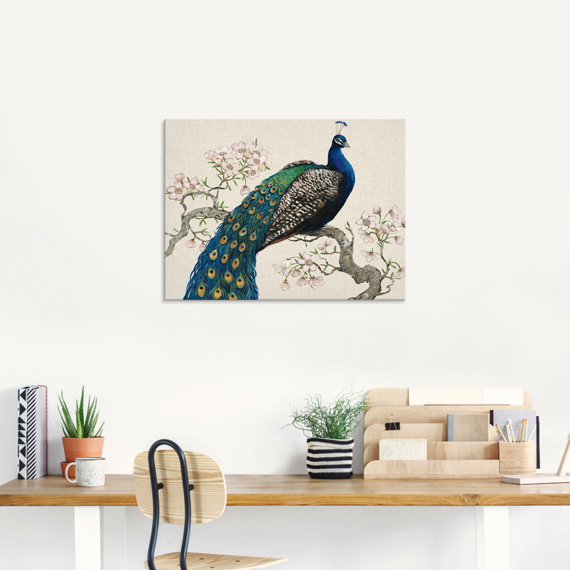Artland Glasbild »Pfau & Blüten I«, Vögel, (1 St.), in verschiedenen Größen