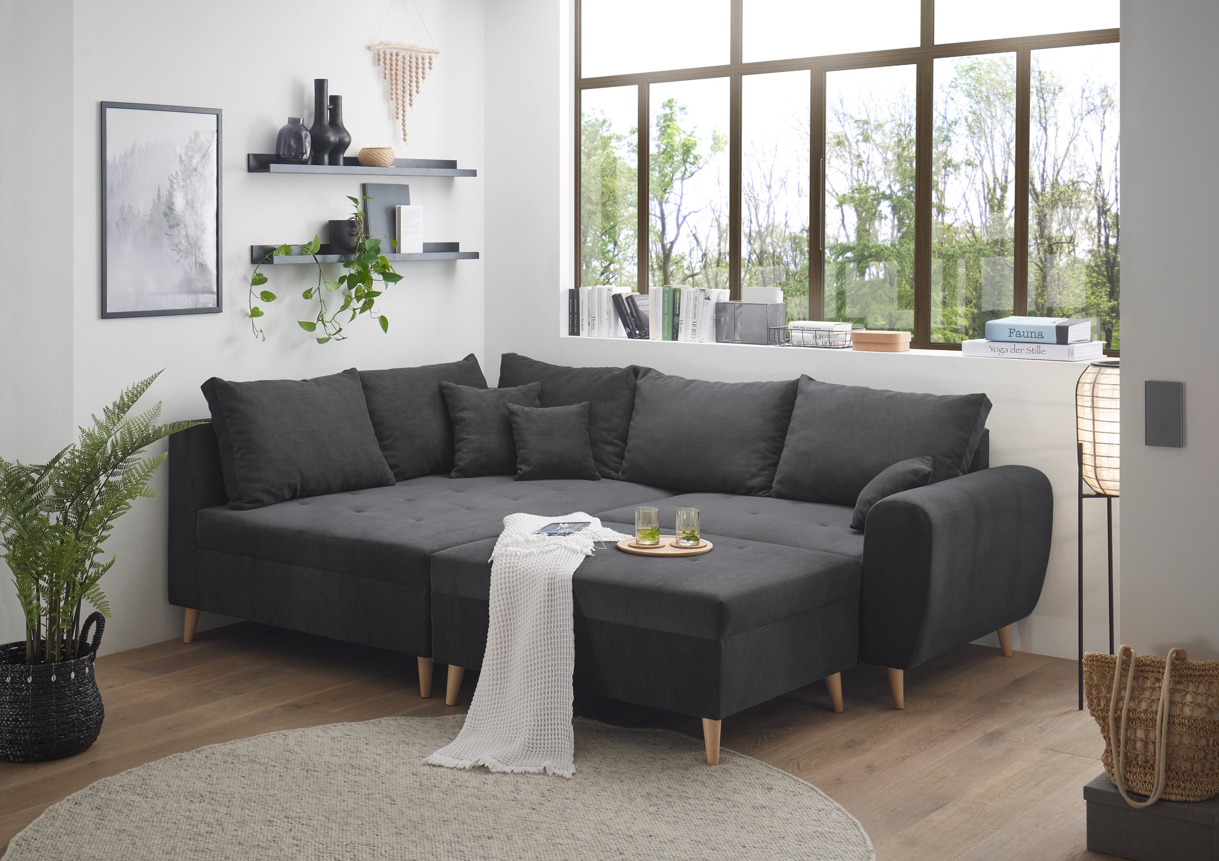 ED EXCITING DESIGN Ecksofa »Calanda L-Form« mit Hocker & 3 Zierkissen