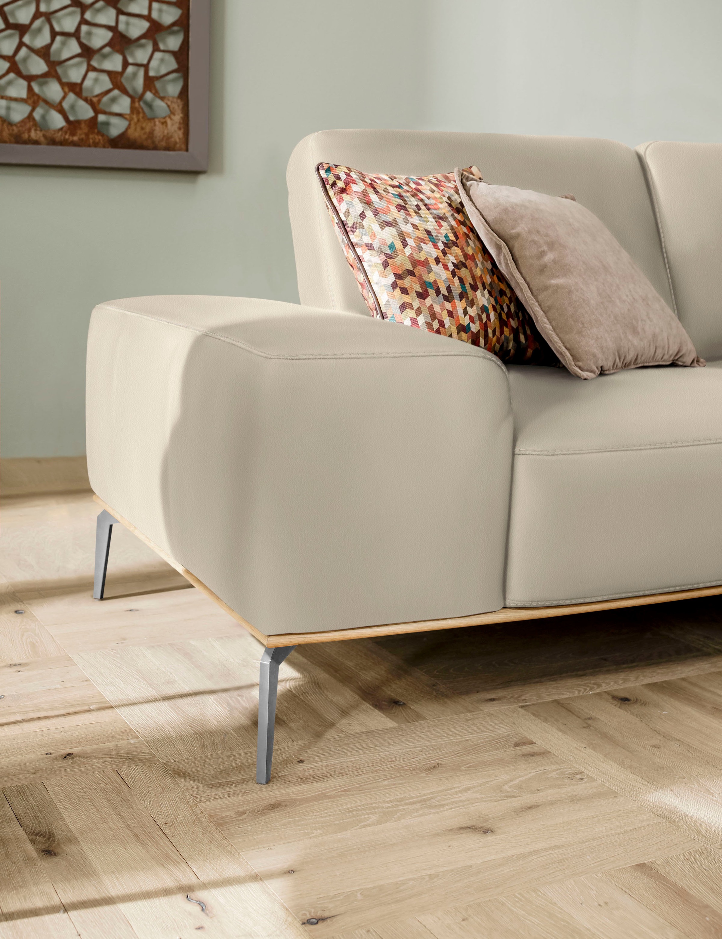 W.SCHILLIG Ecksofa »run, Designsofa mit tollem Sitzkomfort, L-Form«, mit elegantem Holzsockel, Füße in Chrom glänzend, Breite 279 cm