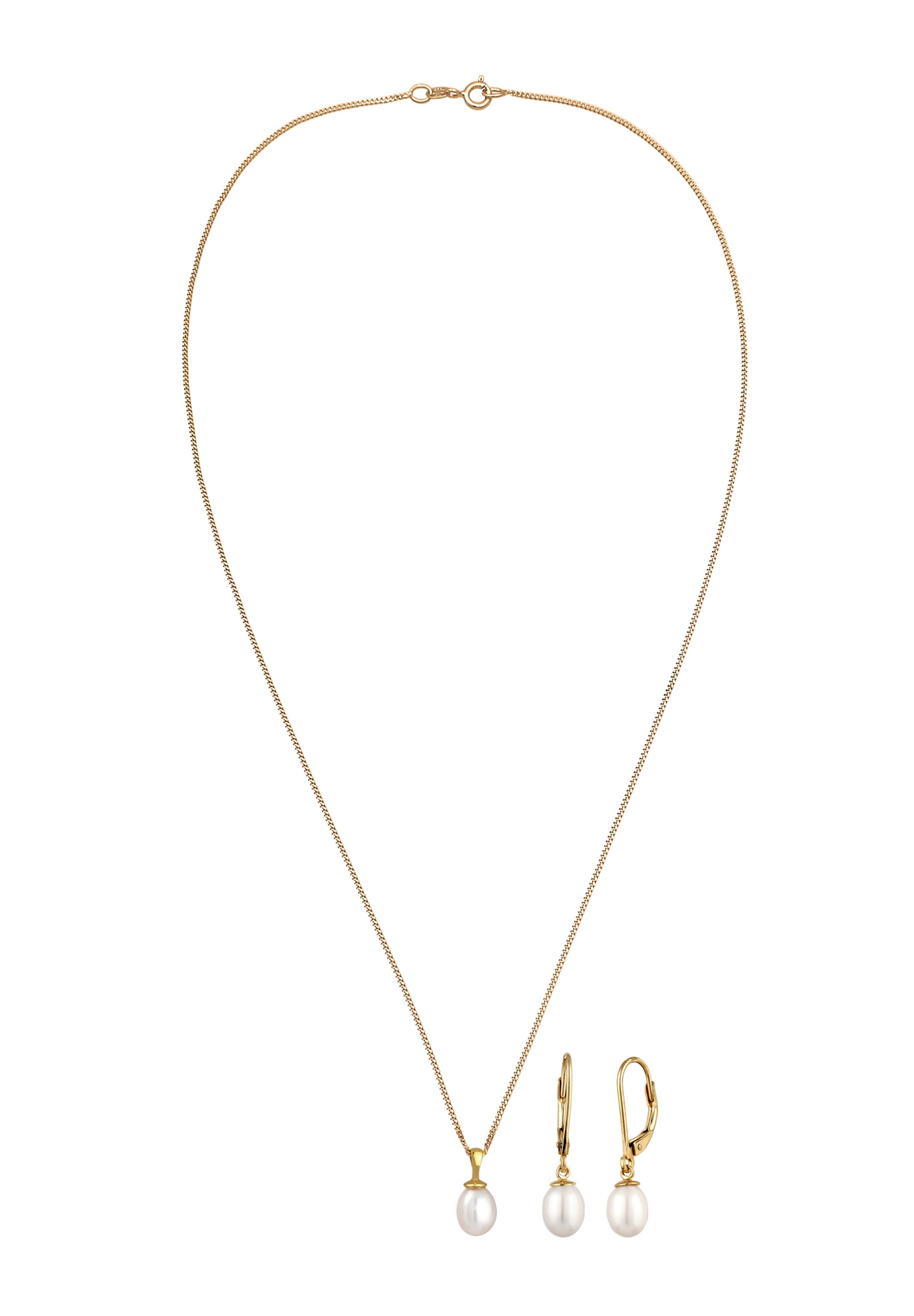 Elli Ohrring und Ketten Set »Schmuckset Süßwasserperlen Weiß 925 Sterling Silber« ()