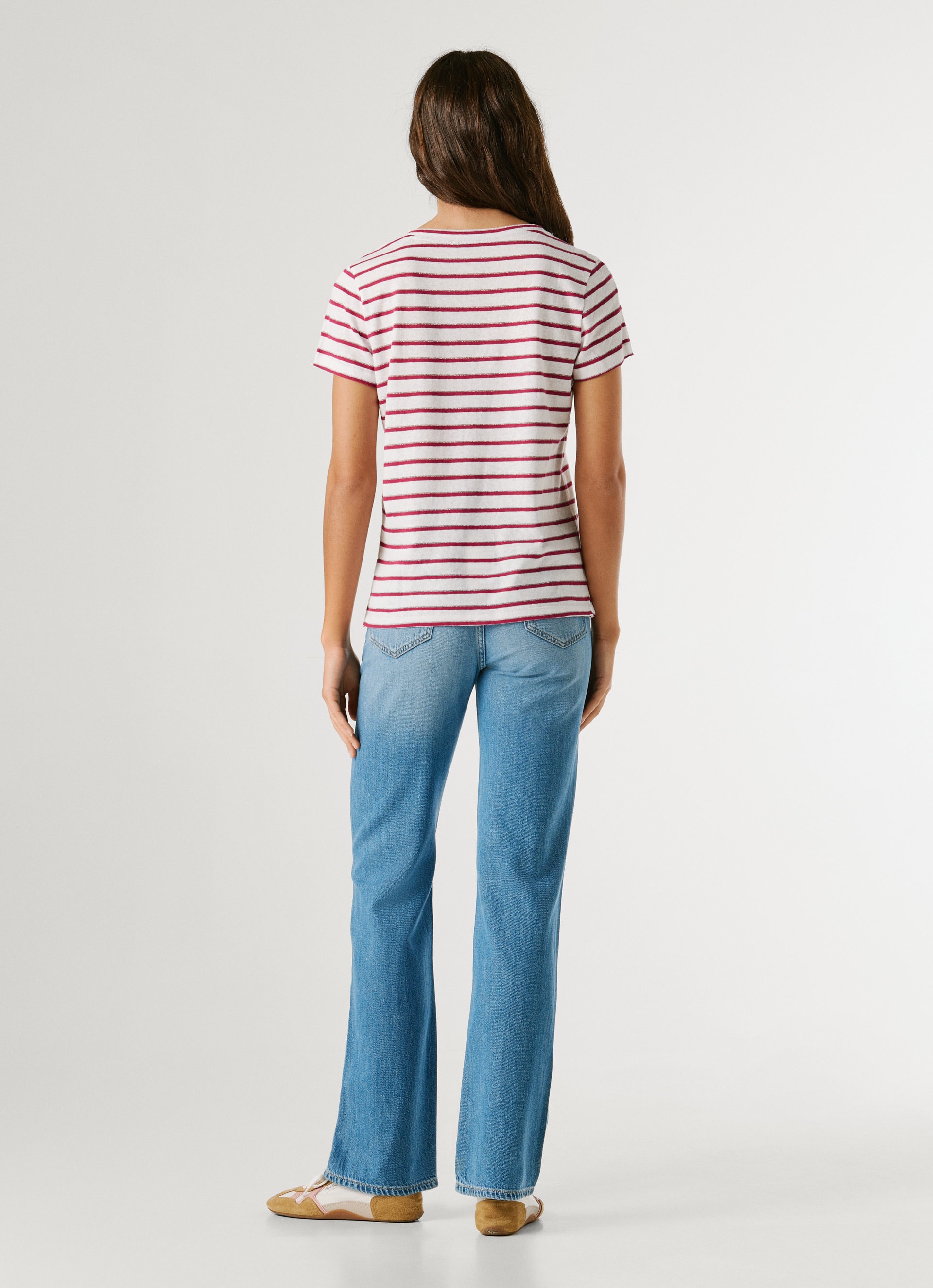 Pepe Jeans T-Shirt »MEGAN V-NECK STRIPED« aus Leinenmischung mit Glitzergarn