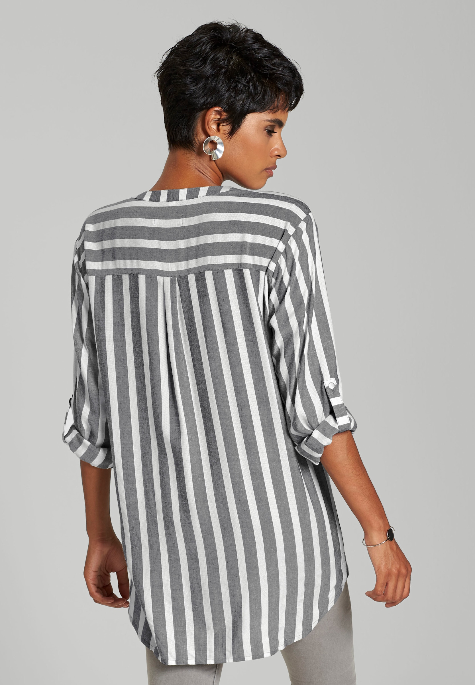 creation L Klassische Bluse »Bluse Gestreifte Bluse mit krempelbaren Ärmeln, glänzend«