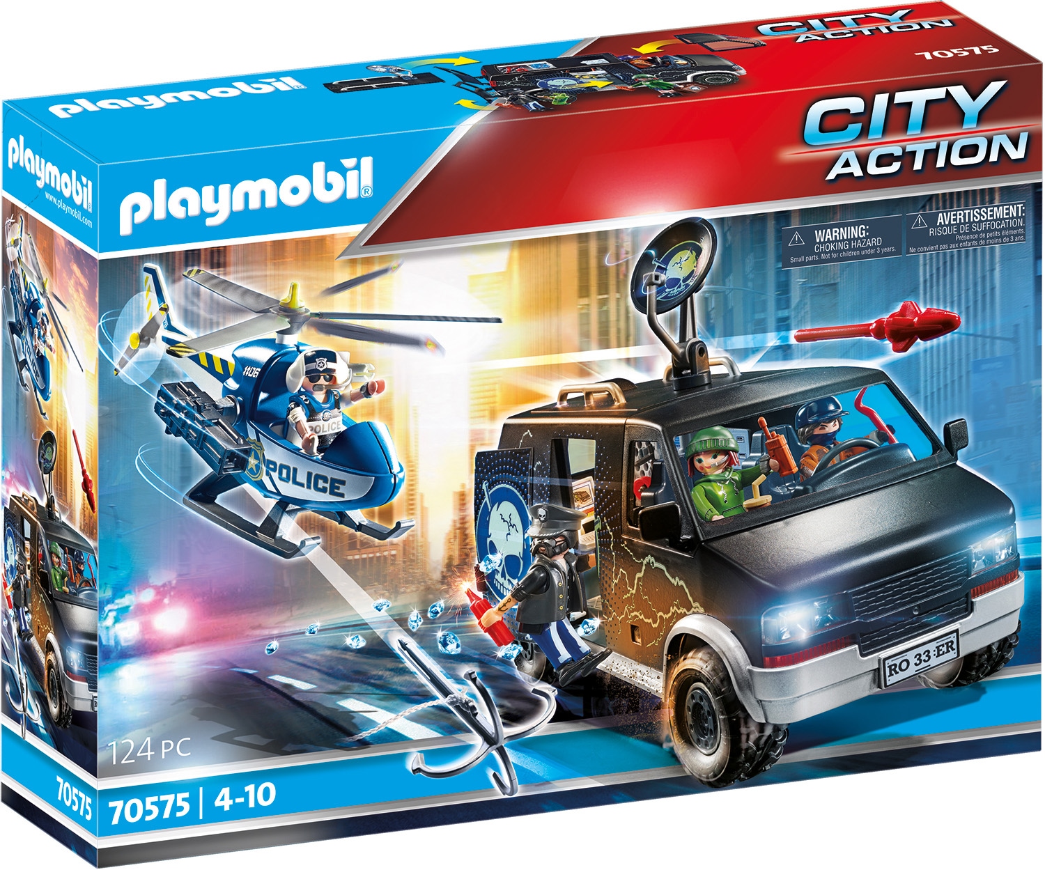 Playmobil® Konstruktions-Spielset »Polizei-Helikopter: Verfolgung des Fluchtfahrzeugs (70575)«, (124 St.), City Action
