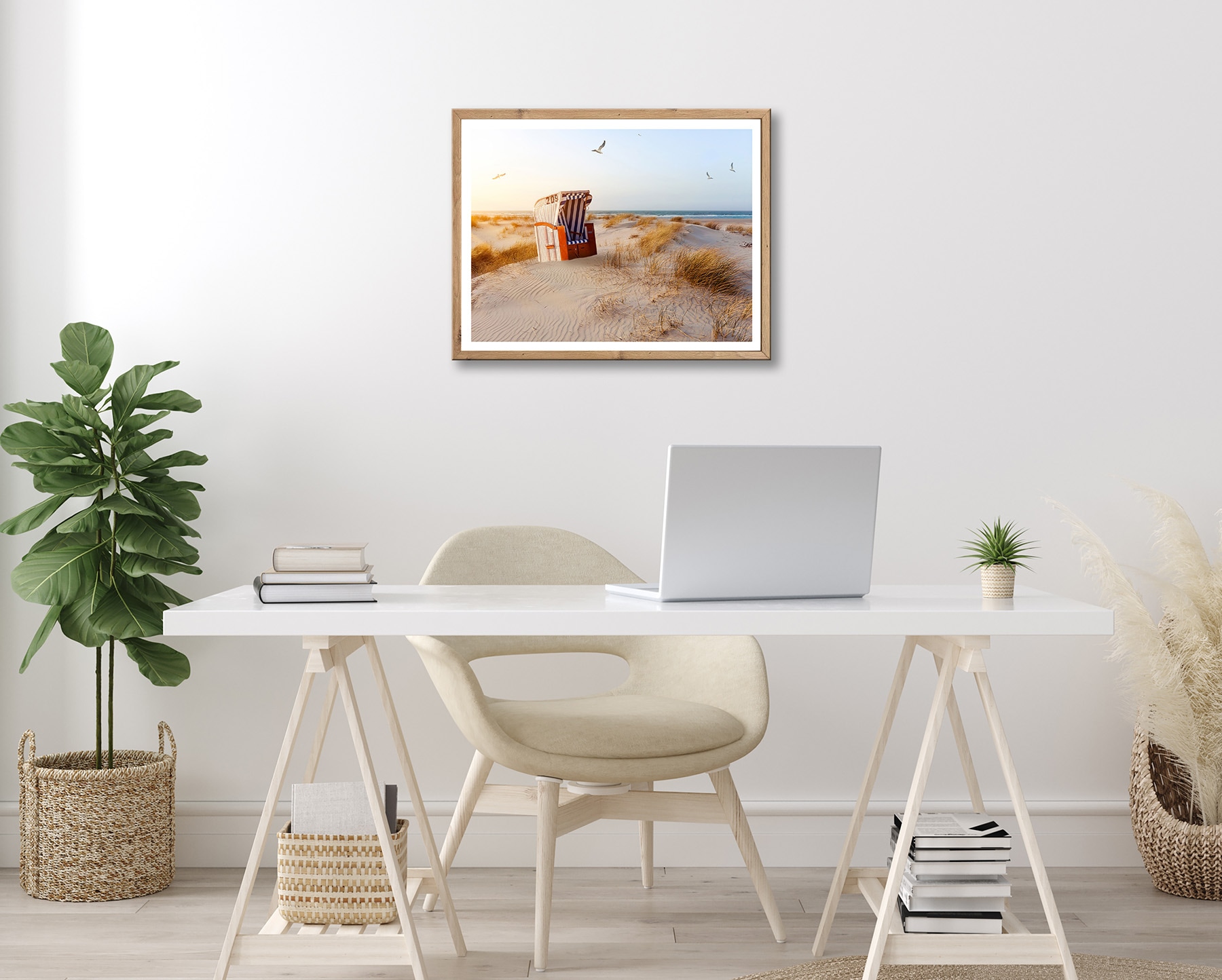 Bönninghoff Bild mit Rahmen »Wandbild gerahmt STRANDKORB DÜNE 40x50 cm – Maritime Wanddeko Küste« Landschaft | Meer | Meer Bilder | Natur | Strand | Strandbilder 1 Stk. tlg. mit dekorativem Rahmen