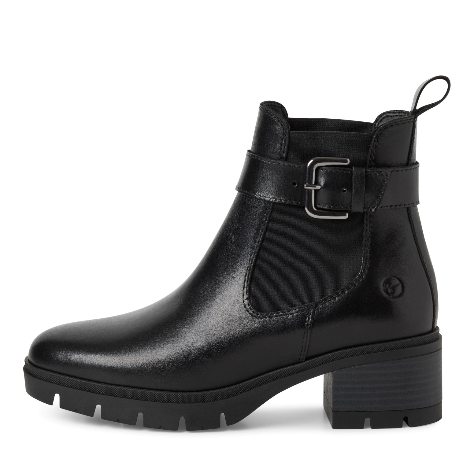 Tamaris Chelseaboots, Blockabsatz, Stiefelette, Schlupfboots mit Ziernschnalle