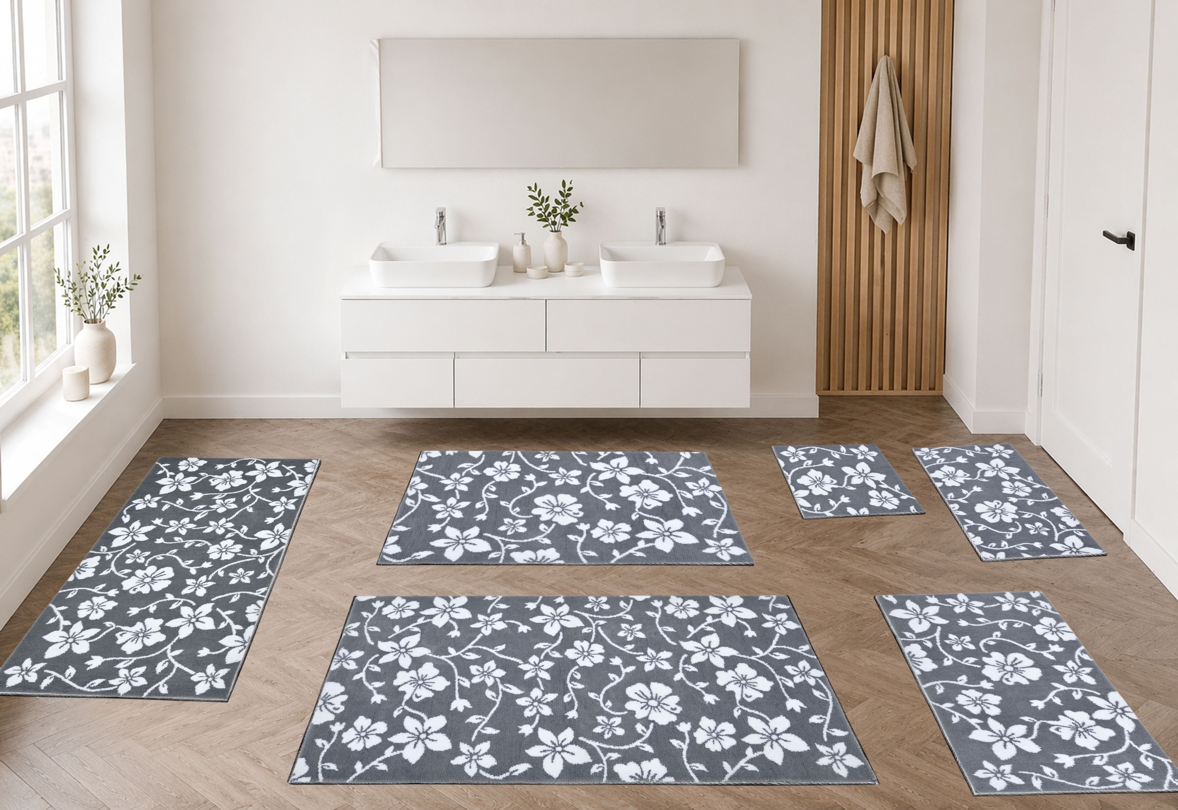 OTTO home Badematte »Daffney, Badvorleger, Badezimmer Teppich, Duschvorleger« Höhe 18 mm rutschhemmend beschichtet schnell trocknend Badteppich, Floral, Blumen Design