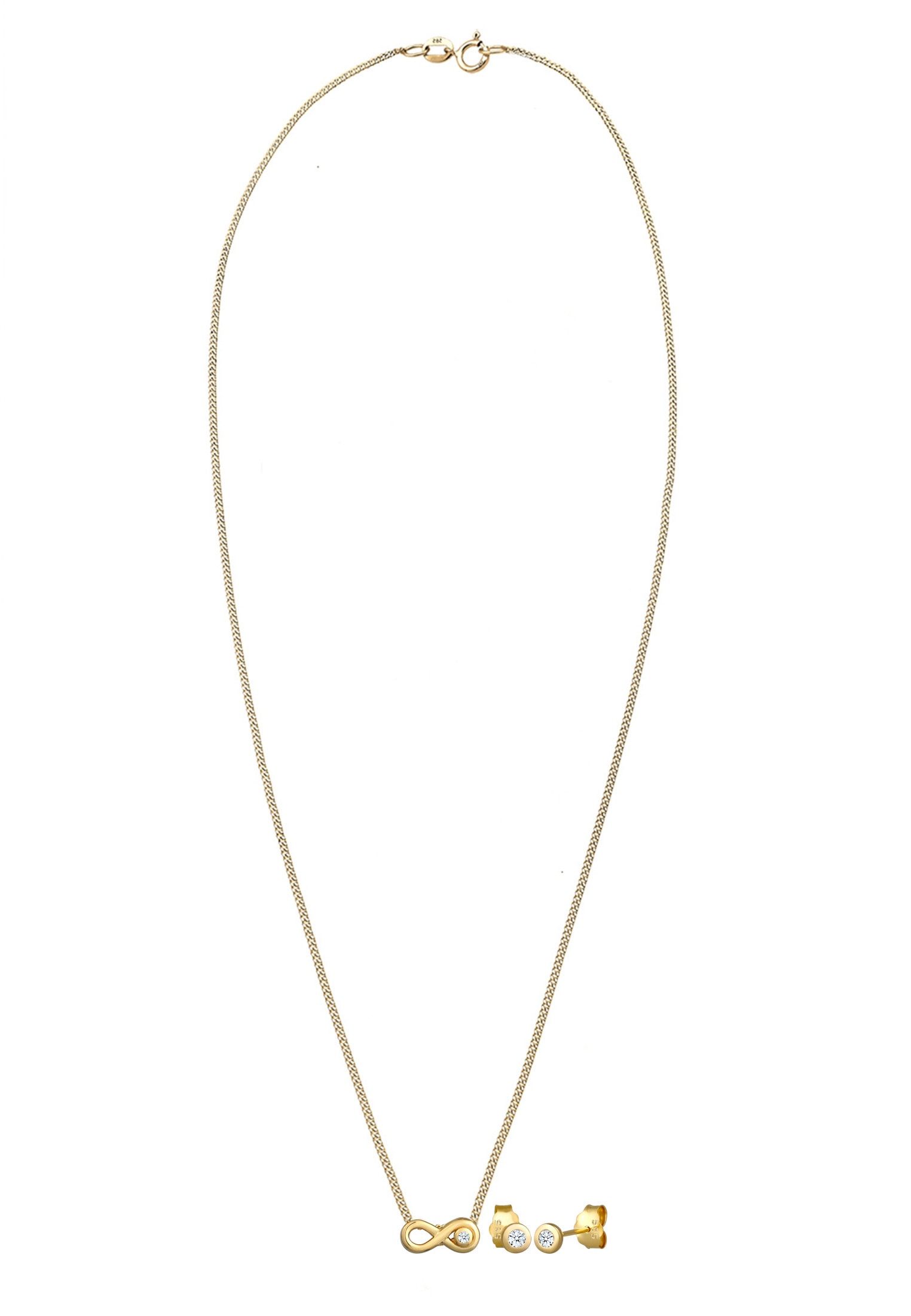 Elli DIAMONDS Ohrring und Ketten Set »Schmuckset Infinity Diamant Weiß Brillantschliff (0.075 ct) 585 Gelbgold«