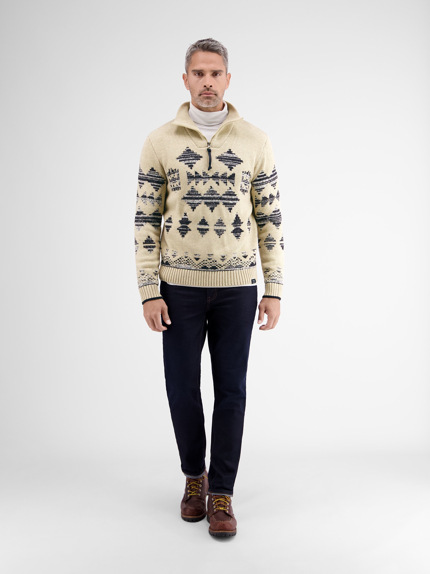 LERROS Strickpullover »LERROS Jaquardpullover mit Troyerkragen«