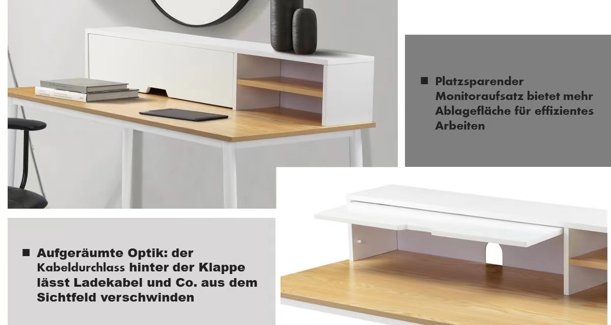 andas Schreibtisch »GRAVA«, Breite 120 cm, Schreibtischaufsatz, Kabeldurchlass hinter der Klappe