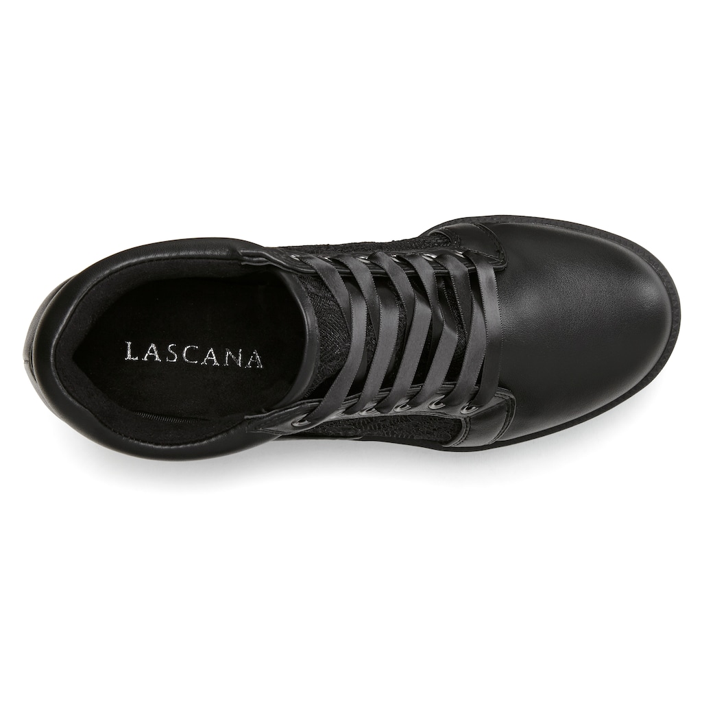 LASCANA Sneaker »Stiefelette,«, Freizeitschuh, Halbschuh mit innenliegendem Keilabsatz, Spitzendetails