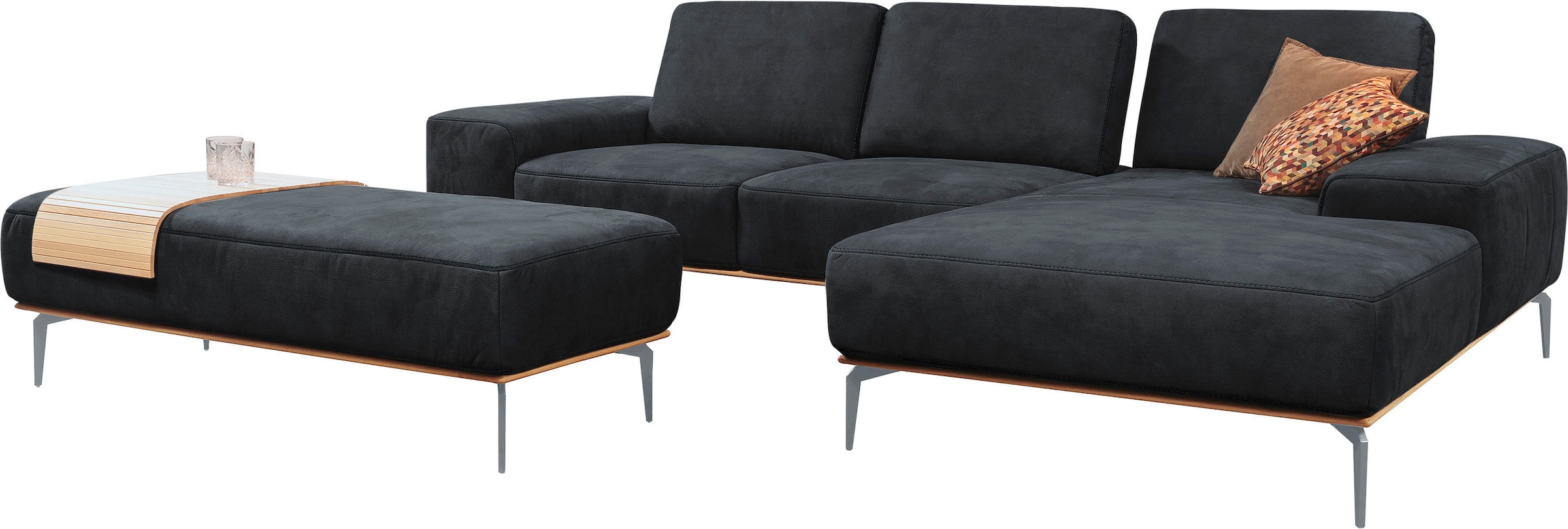 W.SCHILLIG Ecksofa »run, Designsofa mit tollem Sitzkomfort, bequem, L-Form«, mit elegantem Holzsockel, Füße in Silber matt, Breite 299 cm
