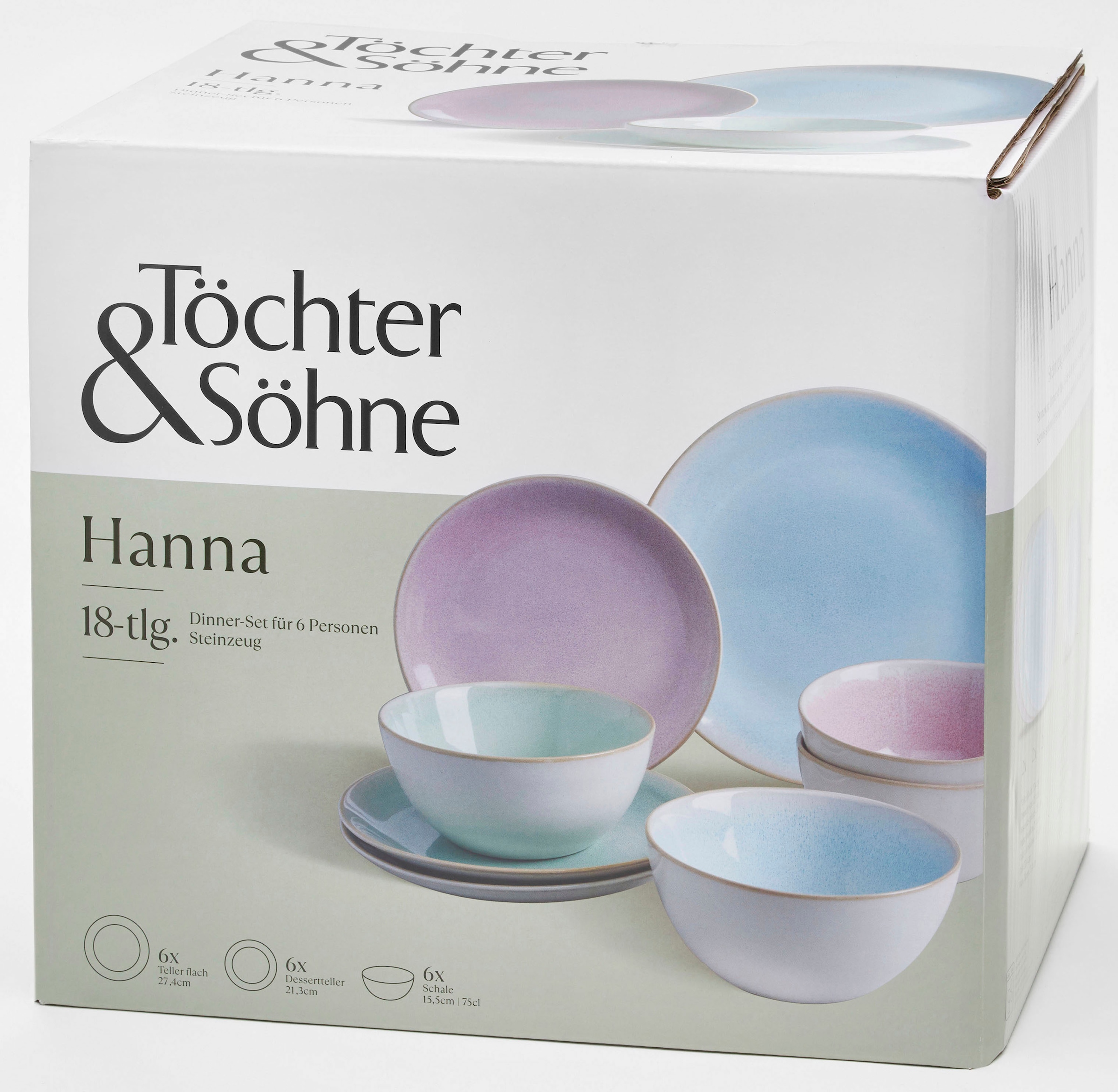 Töchter & Söhne Kombiservice »Hanna«, (Set, 18 tlg.), reaktive Farbglasur, jedes Stück ein Unikat