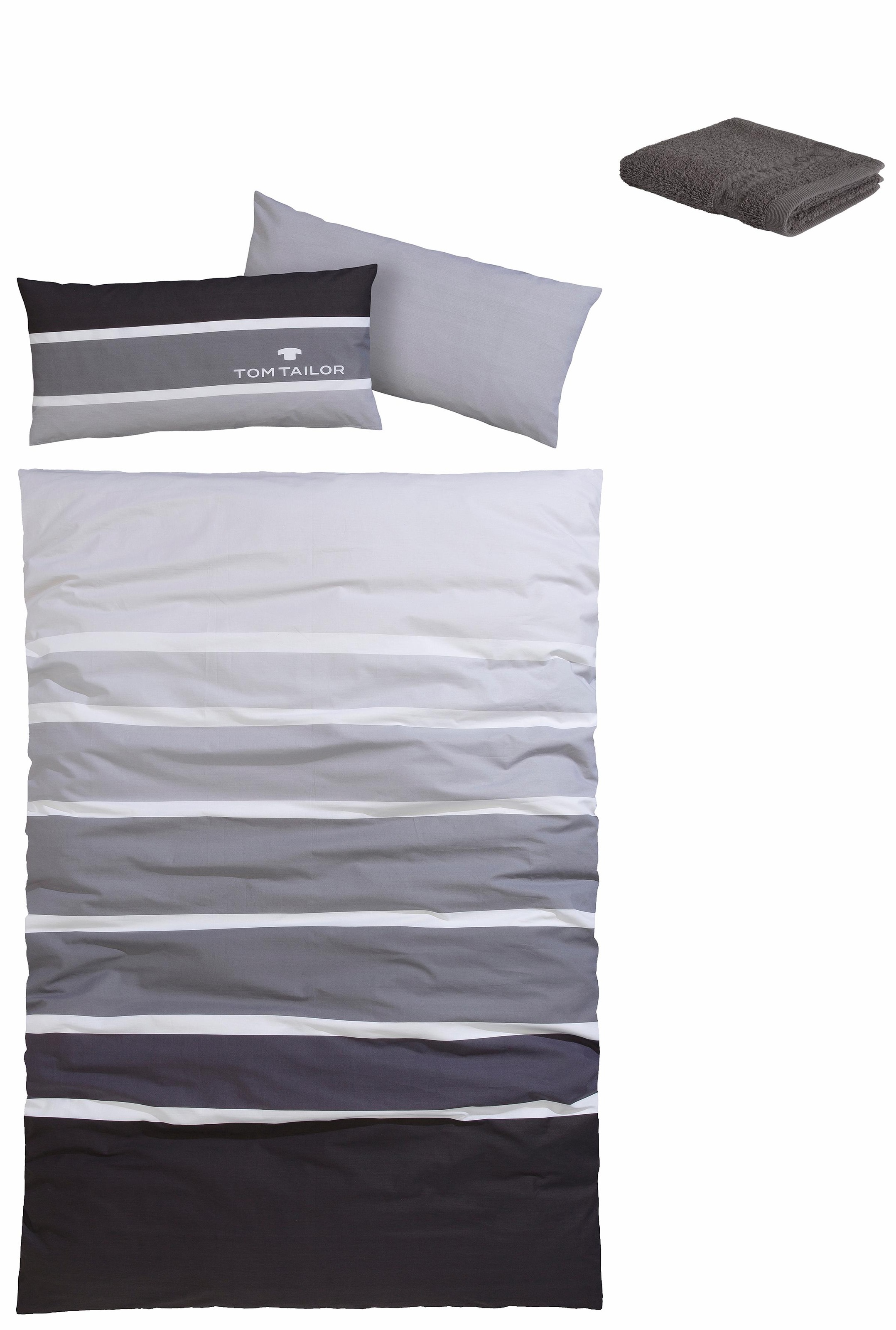 TOM TAILOR HOME Bettwäsche »Felix in Gr. 135x200 oder 155x220 cm«, mit GRATIS-Zugabe: Gästehandtuch (100% Baumwolle), mit Reißverschluss
