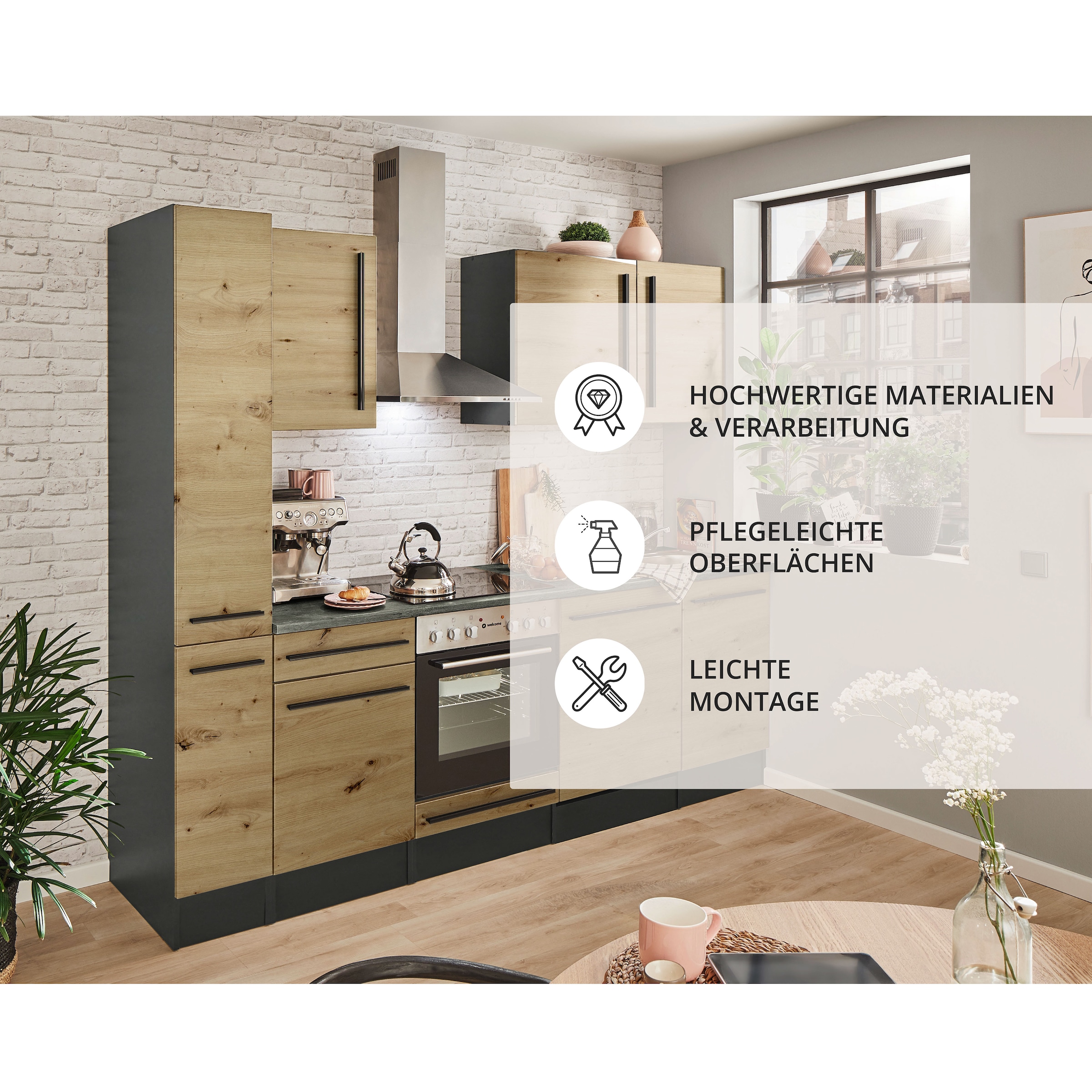 BASIC by Balculina Küchenzeile »Jazz«, Breite 250 cm, wahlweise mit E-Geräten