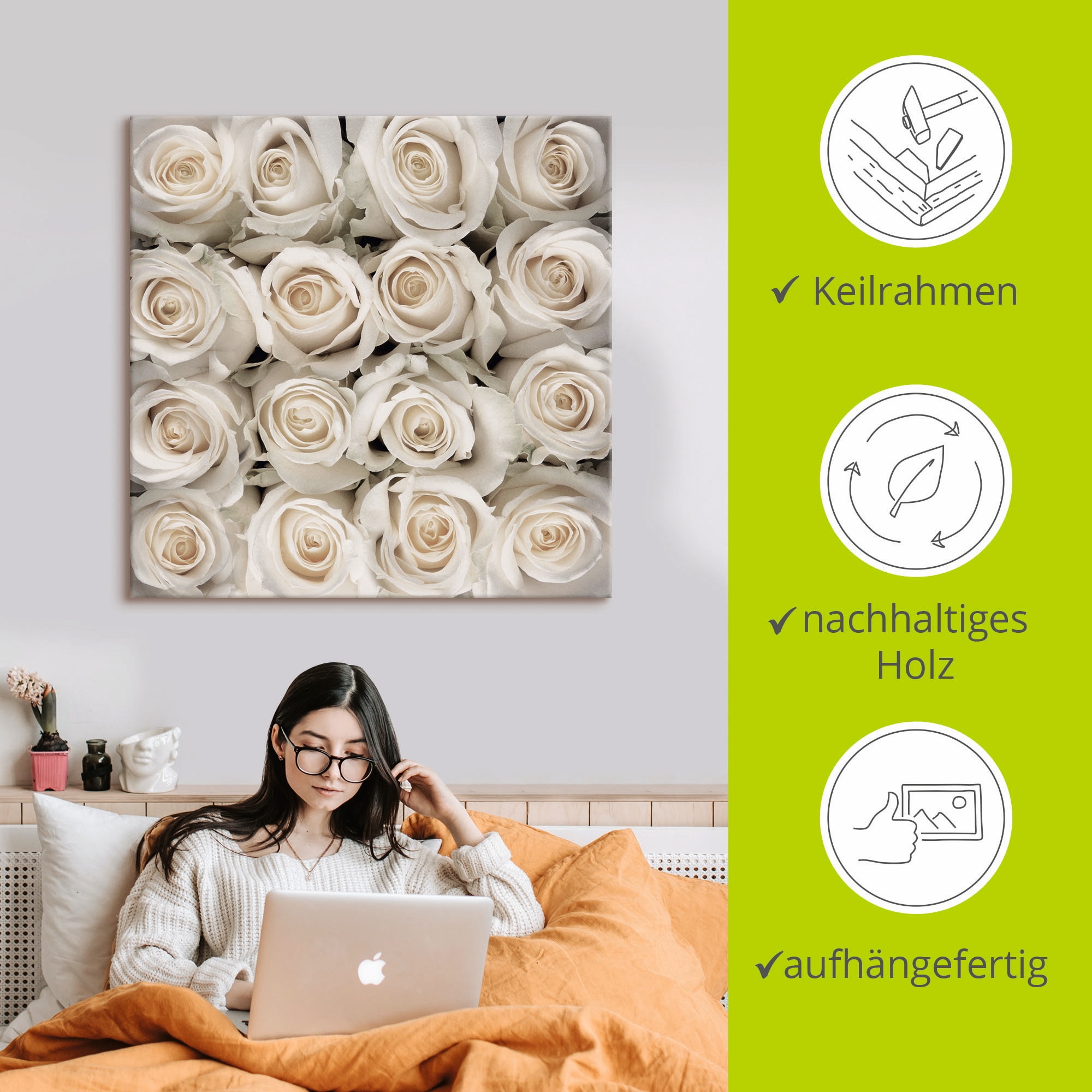 Artland Leinwandbild »Weiße Rosenkreation«, Blumen, (1 St.), auf Keilrahmen gespannt